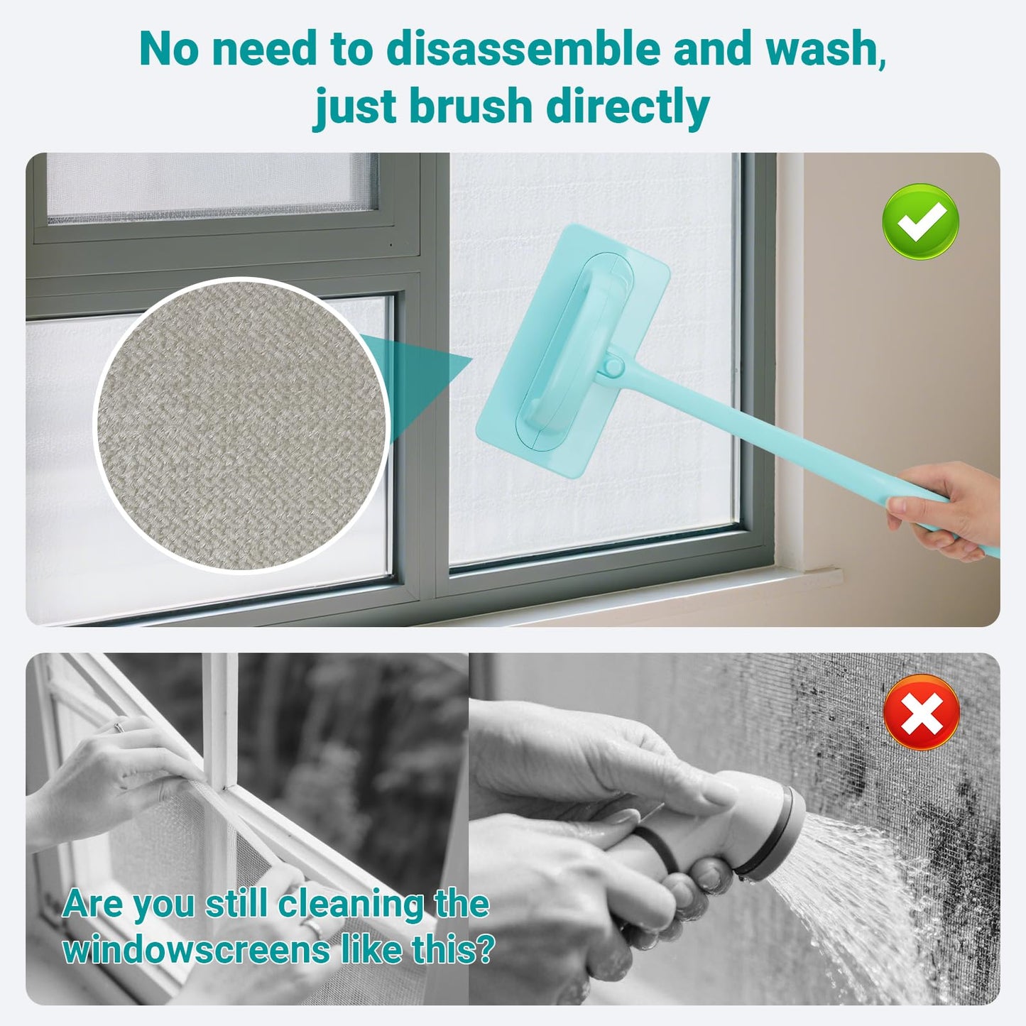 Window Cleaner Tool Set with Window Screen Cleaner and Track Cleaning Kit, Detachable Handheld Mesh Screen Cleaning Brush & 3 Pack Groove Brushes with 6 Replacement Cleaning Cloths