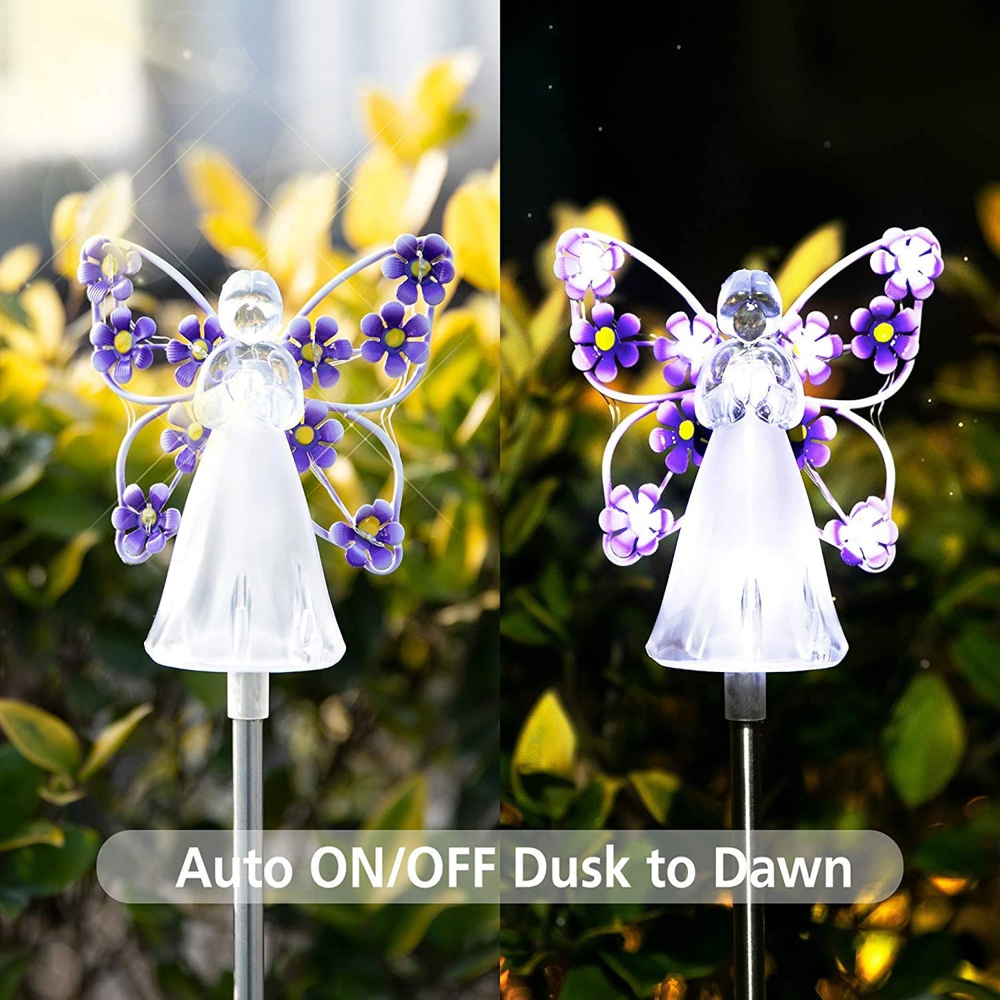 QINGYA Solar Angel Lights Outdoor-2 Pack Solar Garden Stake Lights with 7 LEDs for Cemetery Grave Decorations,Eternal Light Angel for Memorial Gifts, Christmas Yard Art, Sympathy Gifts