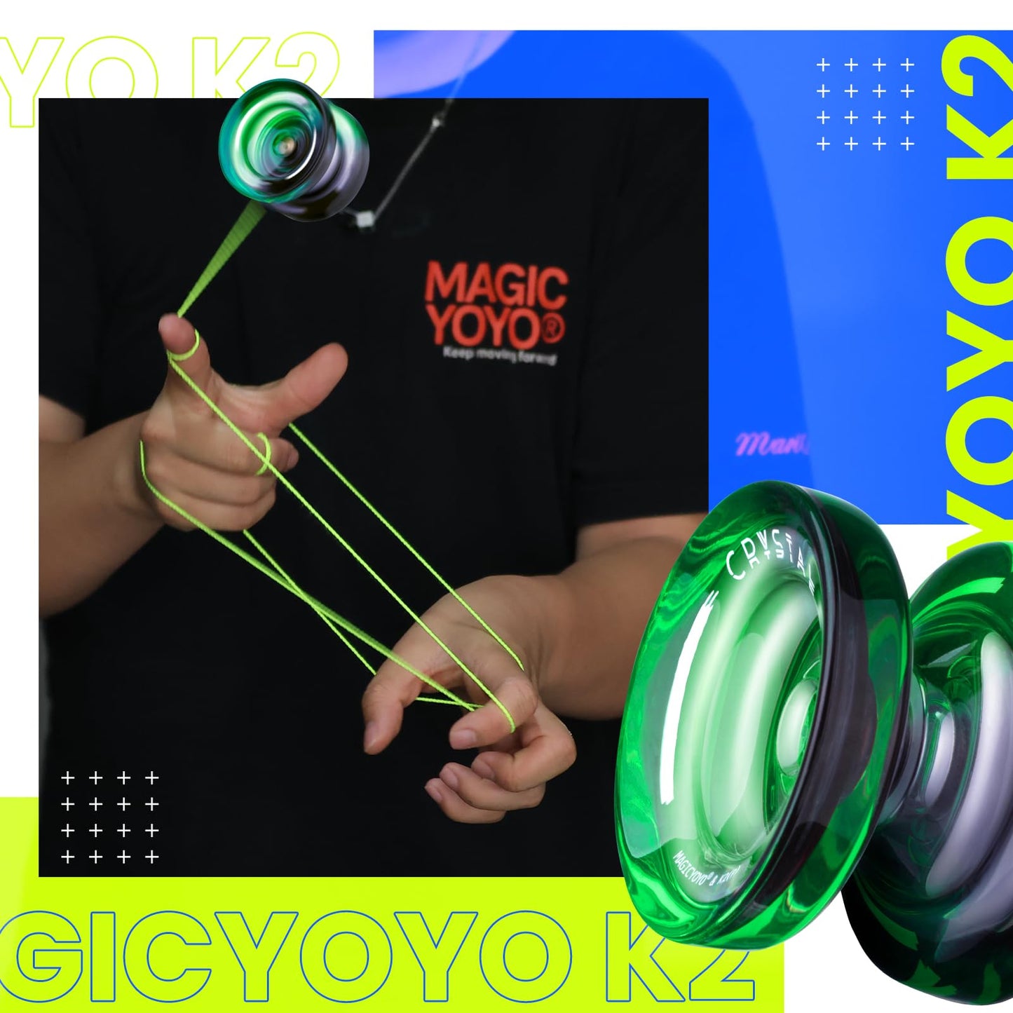 MAGICYOYO K2 Professional Yoyo Set - 2 Pack Dual Mode (Responsive/Unresponsive) with 12 Strings, Bearing Tool & Case - Best for Kids/Beginners (Crystal Gradient)