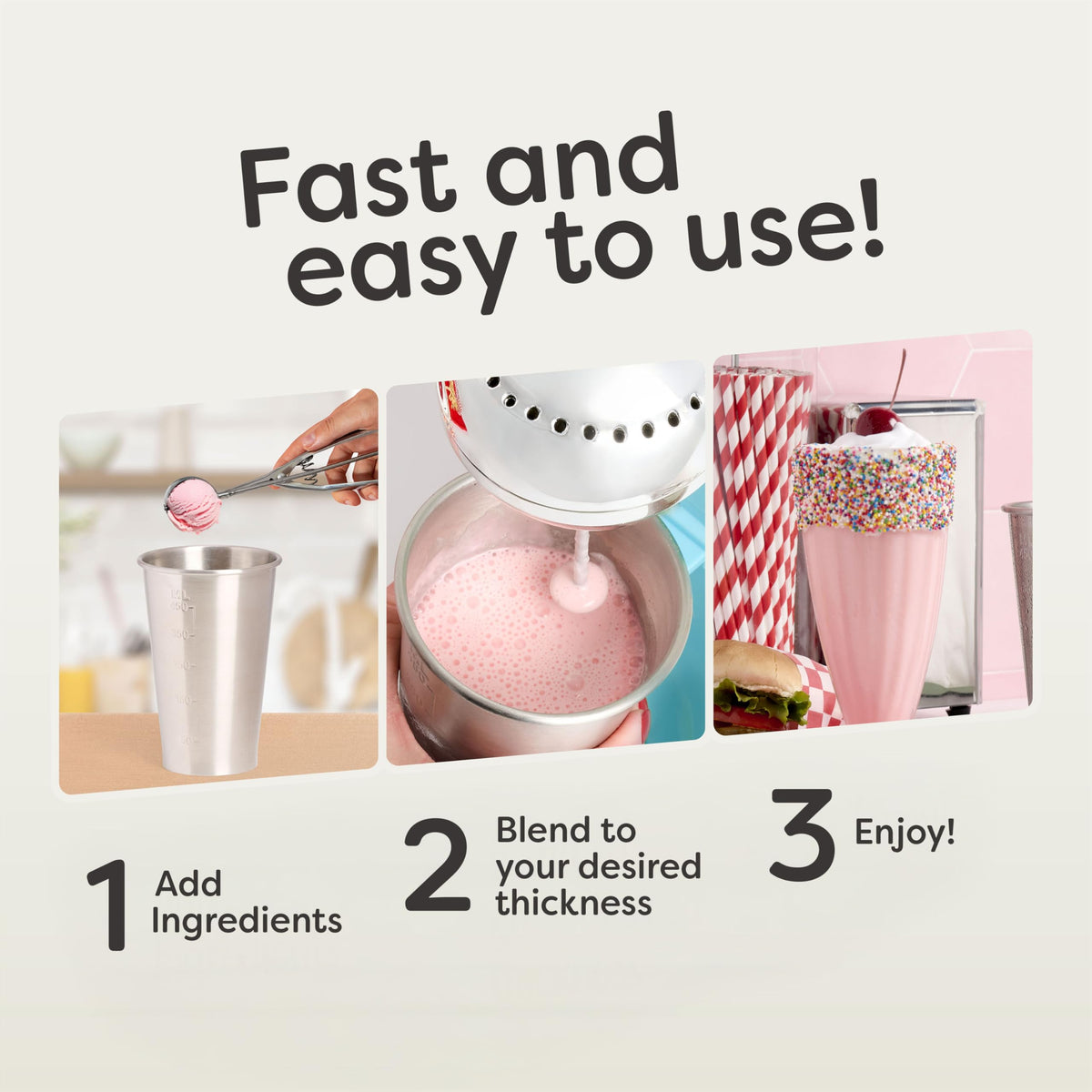 Nostalgia Two-Speed Electric Milkshake Maker and Drink Mixer, Includes 16-Ounce Stainless Steel Mixing Cup & Rod, Blue