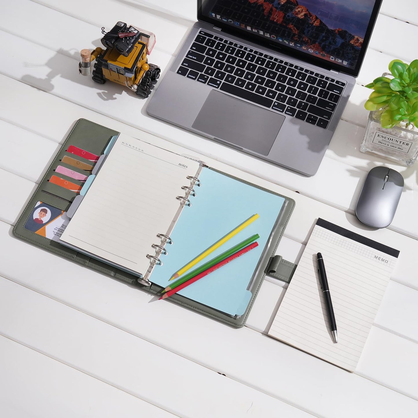 WASON A5 Leather PU Journal Notebook Refillable Paper, Removable Portfolio Ring Binder with Clipboard Writing Notepad and Pen for Travel Business School Organizer (Green)