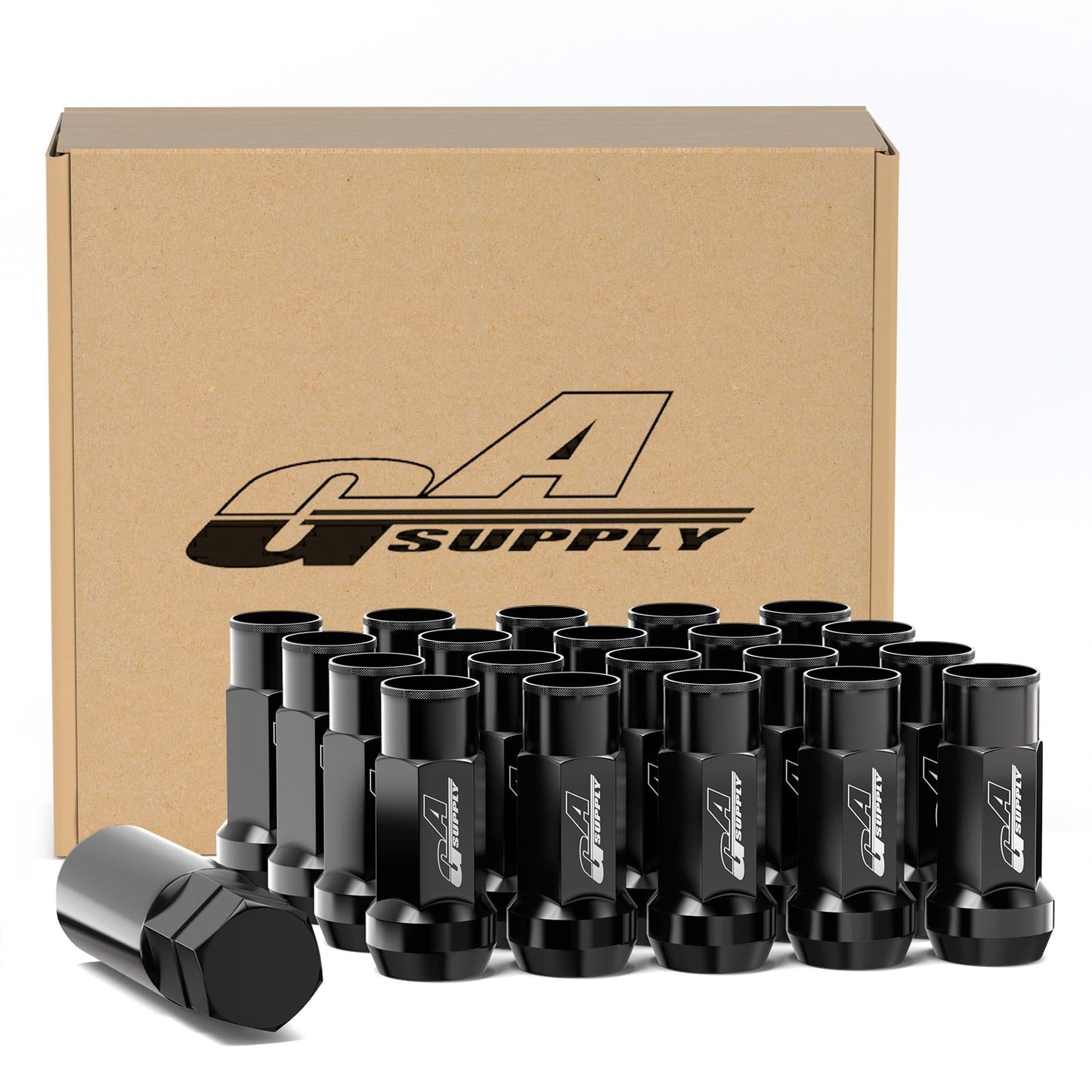 GAsupply 12x1.5 Extended Open End Lug Nuts Black, 1.9" 48mm Tall, 17mm Hex, Conical Seat 60 Degree, 20 Pack+1 Lug Nut Lock Key Socket