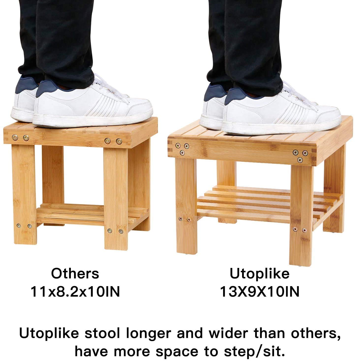 Utoplike Bamboo Small Step Stool, Bedside Stepstools for High Beds, Light Weight Foot Rest Stool with Shelf, Non-Slip Pads