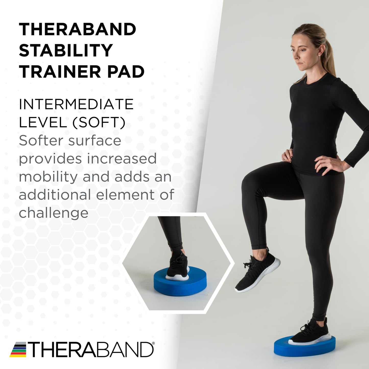 TheraBand Stability Trainer Pad, Intermediate Level Blue Foam Pad, Balance Trainer & Wobble Cushion for Balance & Core Strengthening, Rehabilitation, & Physical Therapy, Round Sport Balance Trainer