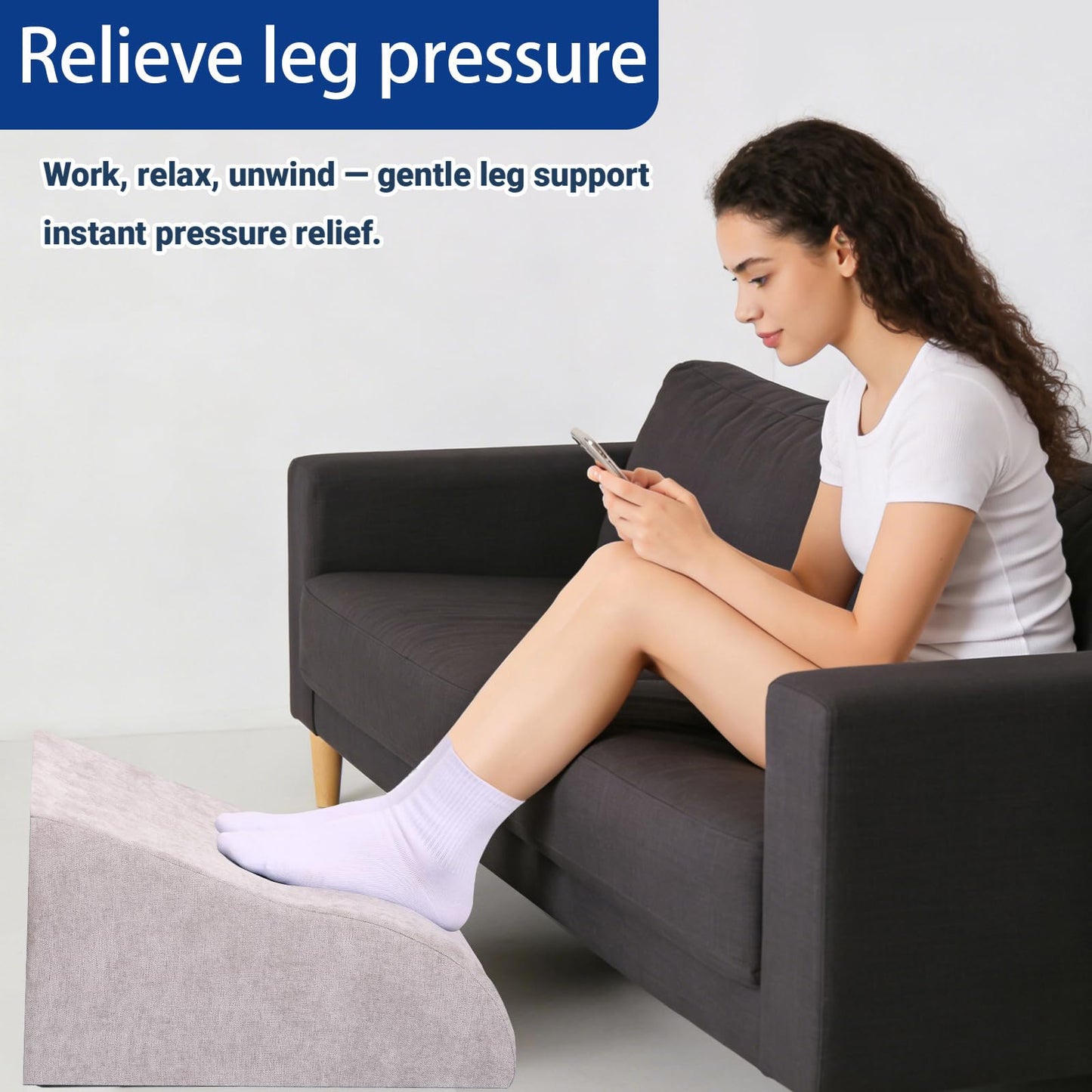 Opuvidity Foot Rest for Under Desk at Work, Ergonomic Under Desk Footrest with Washable Cover for Office, Home & Gaming Leg Elevation Pillow Light Gray