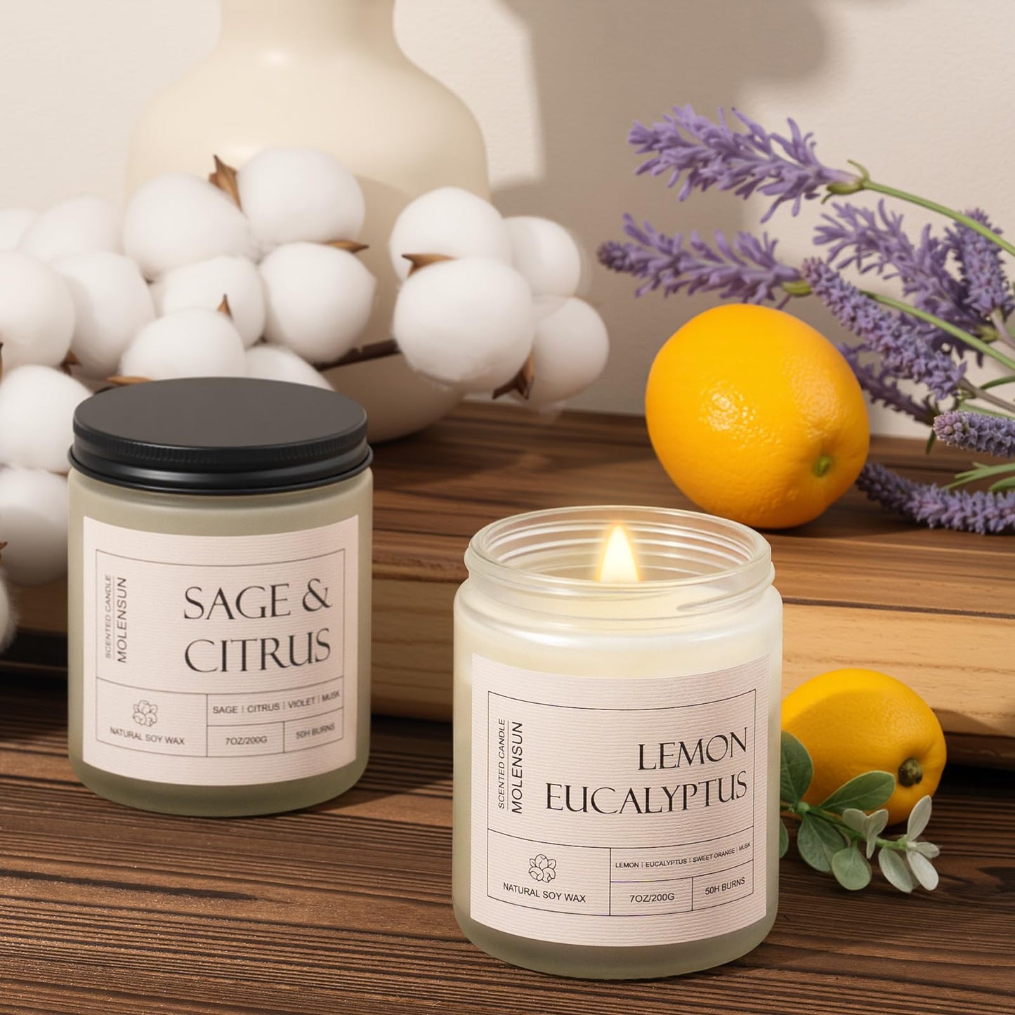 4 Pack Candles for Home Scented, 28 oz 200 Hour Long Lasting Candles, Aromatherapy Jar Candle Set, Soy Candles Gift for Women, Scents of Lavender Thyme/Lemon Eucalyptus/Sage &Citrus/Vanilla Cupcake