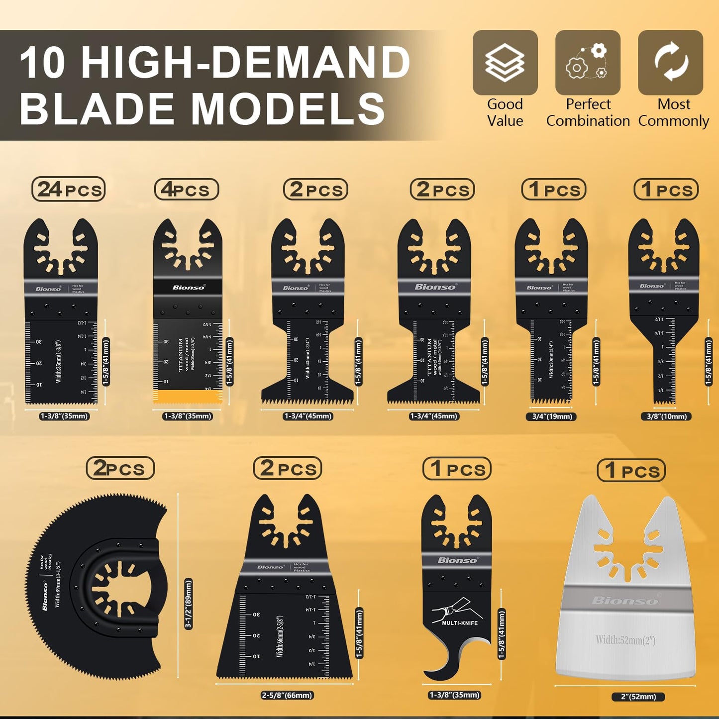 Bionso 35PCS Oscillating Tool Blade, Professional Multi Tool Blades, Universal Titanium Oscillating Saw Blades for Wood Plastics Metal, Multitool Blades Kits Fit Dewalt Ryobi Milwaukee Rockwell More