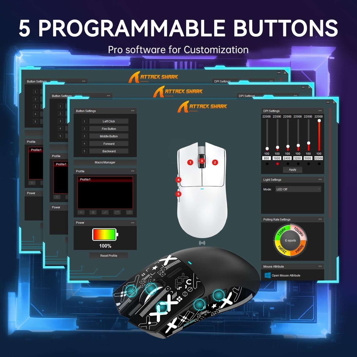 ATTACK SHARK X11 Lightweight Wireless Gaming Mouse with RGB Charging Dock,Tri-Mode-2.4G/USB-C Wired/BT,22K DPI,PAW3311 Optical Sensor,HUYU Switch, 5 programmable Buttons for PC/Mac(Black&Sticker)