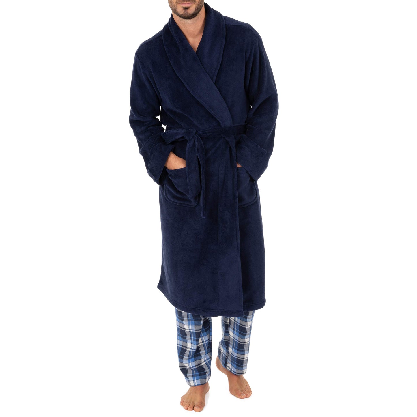 IZOD Men's Comfort-Soft Fleece Robe, Navy, XX-Large-3X-Large