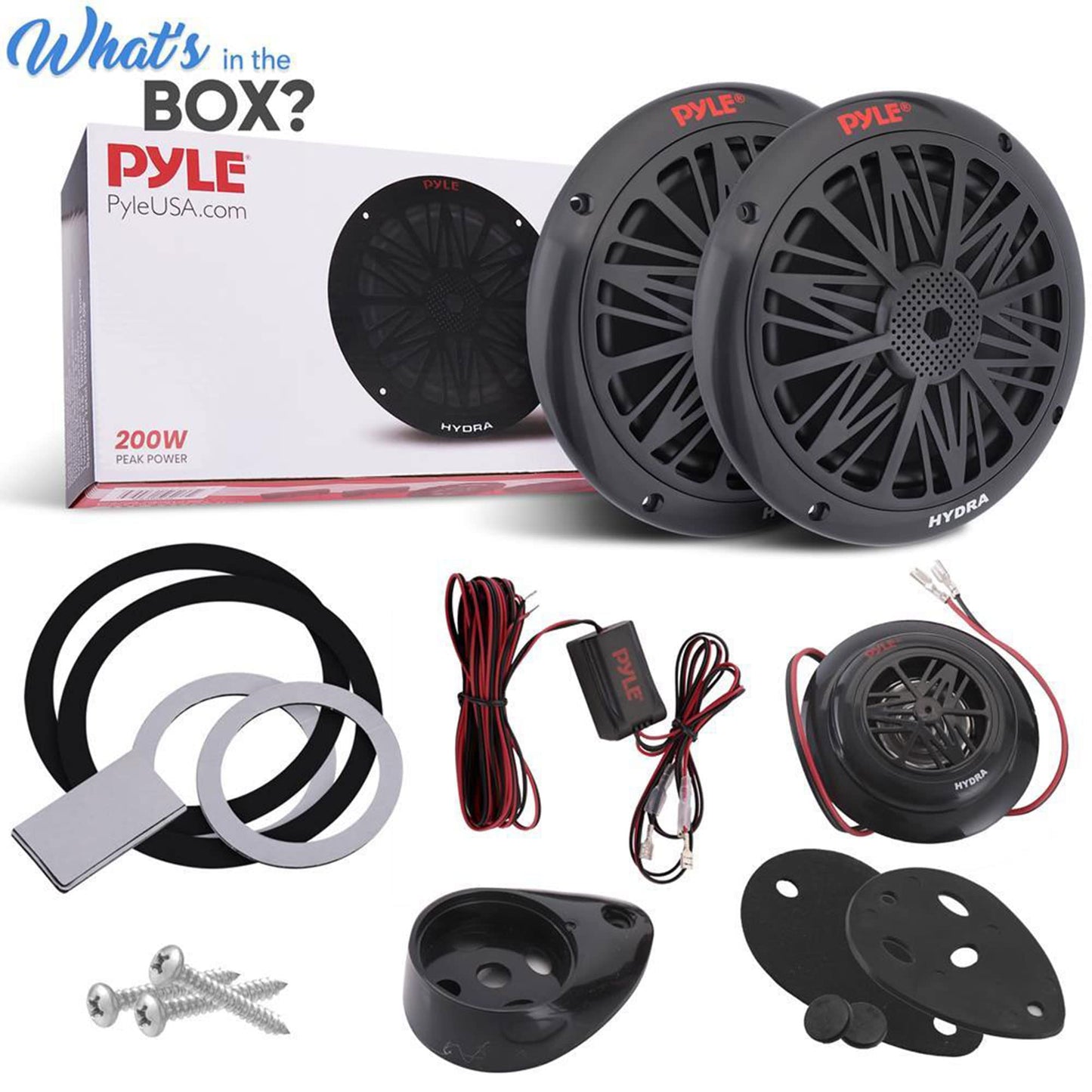 200 Watt Marine Speaker System - Weather Resistant Dual 2 Way 6.5 Inch Outdoor Stereo Audio Sound Speakers w/ 85Hz-6kHz Frequency Response, Heavy Duty 8oz Magnet Structure - Pyle PLMR6KB (Black, Pair)