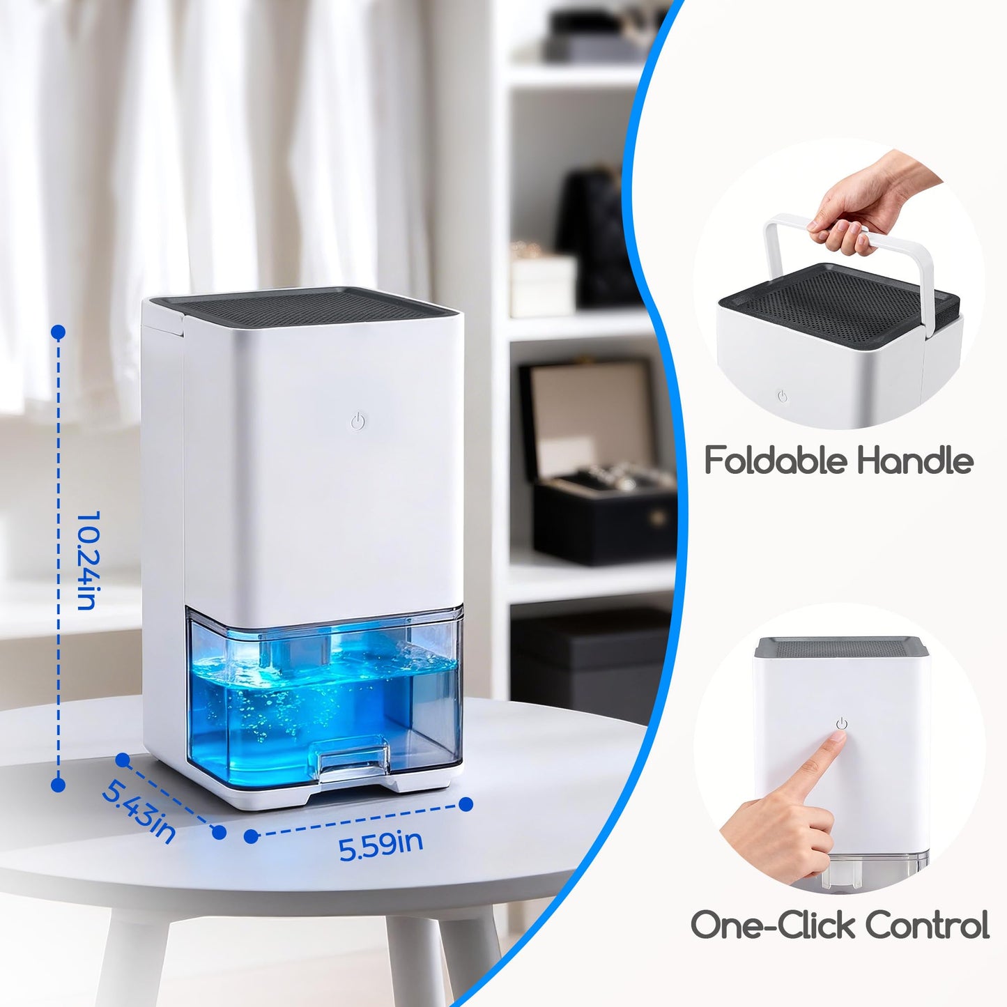 Home Dehumidifier, 40W Low Energy Dehumidifier with 1.2L Water Tank, Auto Shut-Off & Humidity Sensor, Quiet Dehumidifier for Bedroom, Basement, Bathroom (Up to 323 sq.ft)