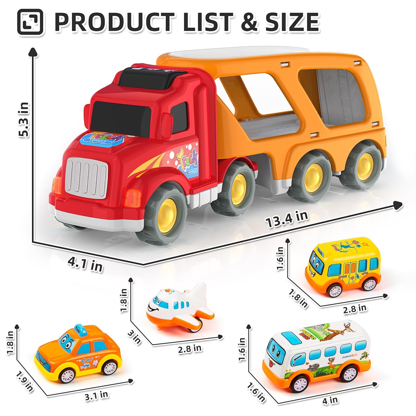 Veslier Toddler Toys Car for Boys Girls Age 3-5, 5 in 1 Carrier Transport City Vehicles Toys,Kids Toy Cars for Toddlers 3, Christmas Birthday Gift for Toddlers