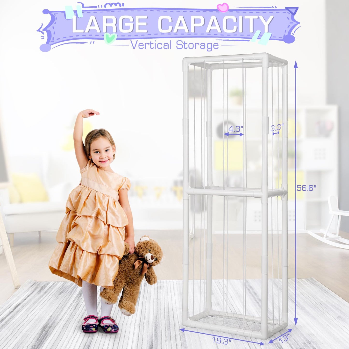 Trycooling Stuffed Animal Storage Zoo Stuffed Animal Holder Space Save Vertical Stuffed Animals Storage PVC with Elastic Band and Net for Playroom Bedroom Nursery (White)