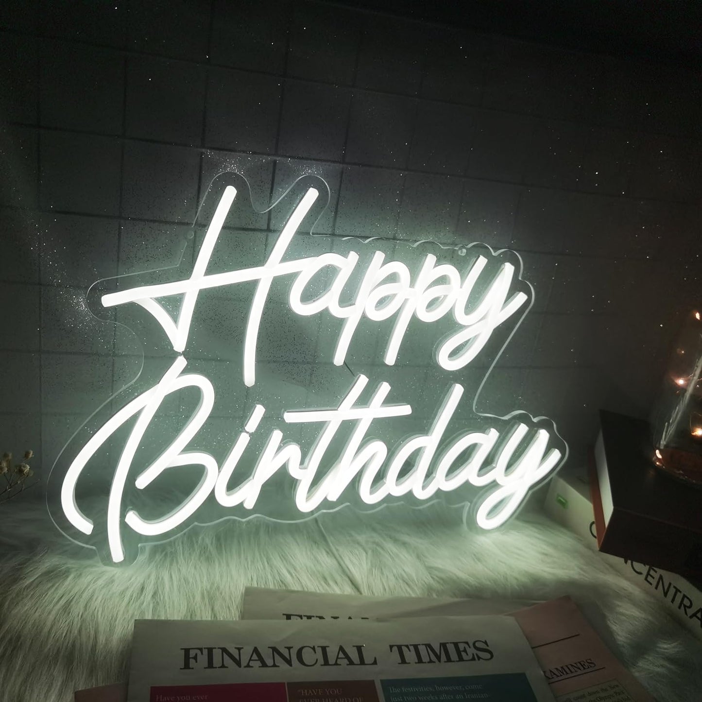 Happy Birthday Neon Sign Reusable White LED Neon Night Light Birthday Party Decorations USB Operated Decorative for Backdrop Party Bedroom Wall Décor 5v,16.5"*11"