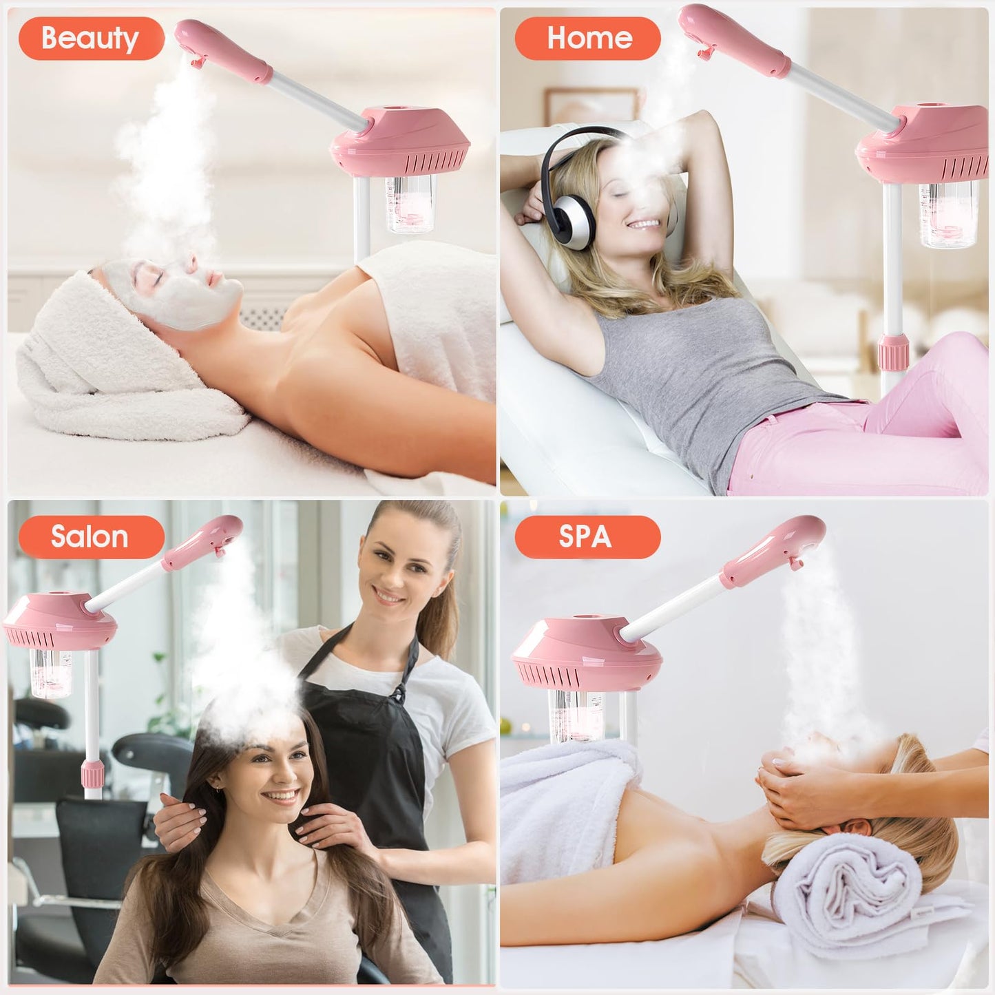 Professional Facial Steamer, Face Steam on Wheels, Estheticians Steamer with More Steam for Moisturizing and Hydration, Adjustable Height and Angle for Spa Beauty, Home Use, Pink