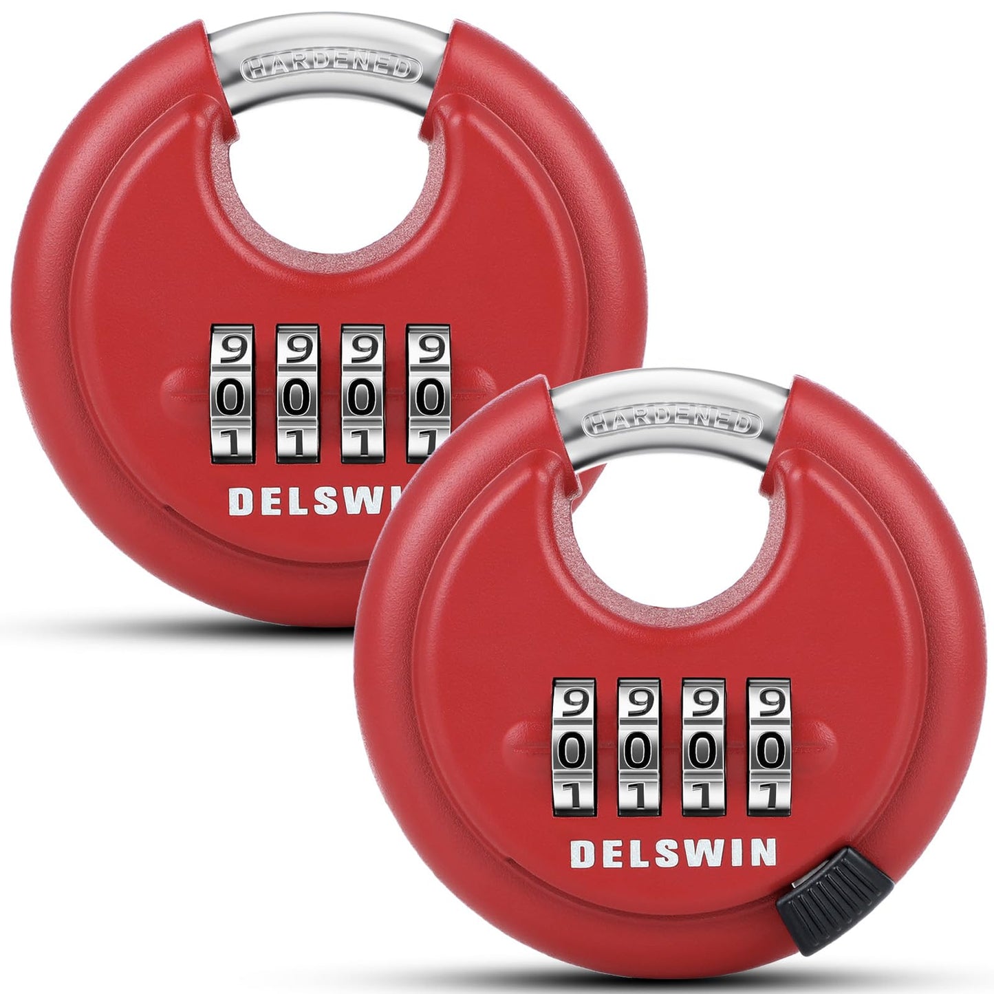 DELSWIN Outdoor Combination Padlock - 4 Digit Heavy Duty Disc Lock with Hardened Shackle,Combo Padlock for Gate,Storage Unit,Fence(25/64" Shackle, Red,2Pcs)