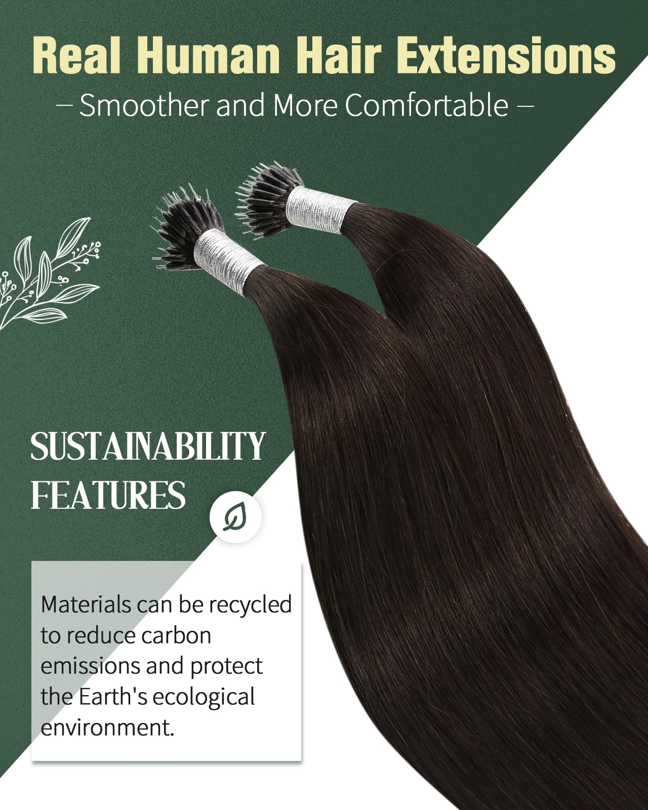 Ugeat Brown Nano Beads Hair Extensions for Women 14 inch Short Cold Fusion Nano Hair Extensions Human Hair Darkest Brown for Short Add Volume 50G 50S