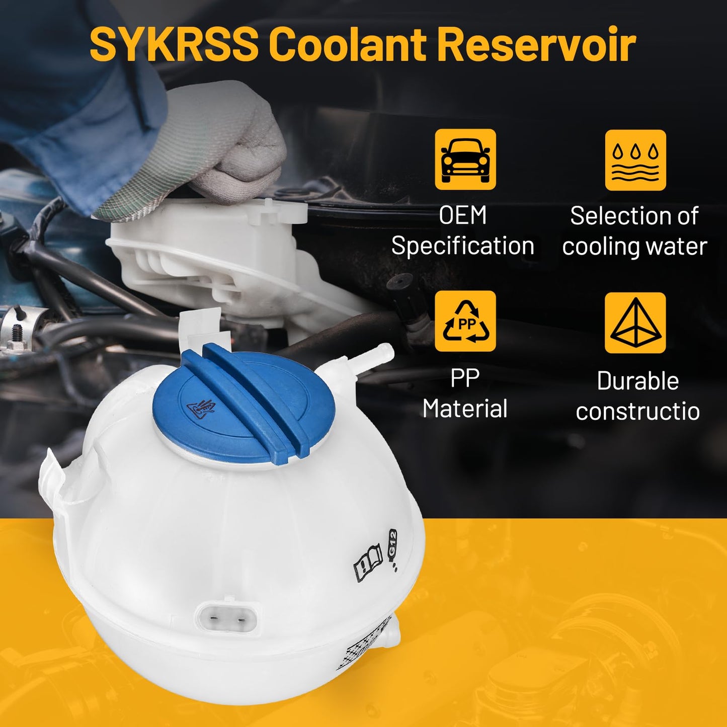 SYKRSS Coolant Reservoir Tank 1K0121407A Compatible with Volkswagen VW CC Passat Jetta Beetle Compatible with Audi A3 Q3 TT RS TTS Quattro Replace 603-253 Engine Coolant Reservoir with Cap