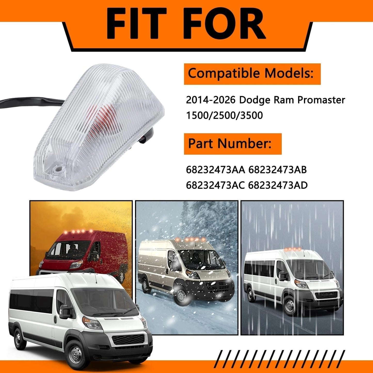 IFYKIM 5PCS Cab Roof Marker Lights Top Roof Clearance Running Lights Compatible with 2014-2026 Dodge Ram ProMaster 1500 2500 3500 Replace# 926-109 68232473AA/AB/AC/AD (Clear Lens Amber Halogen Lamp)
