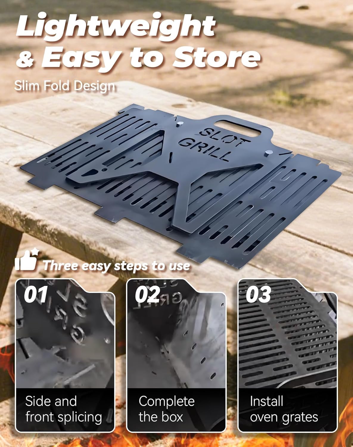 Slot Grill - Collapsible BBQ Grill for Easy Storage Steel, Charcoal Grills Quality Portable Detachable Folding, Camping Campfire Grills, For Patio,Adjustable Tool-Free Assembly (20 * 11 * 11.8in)