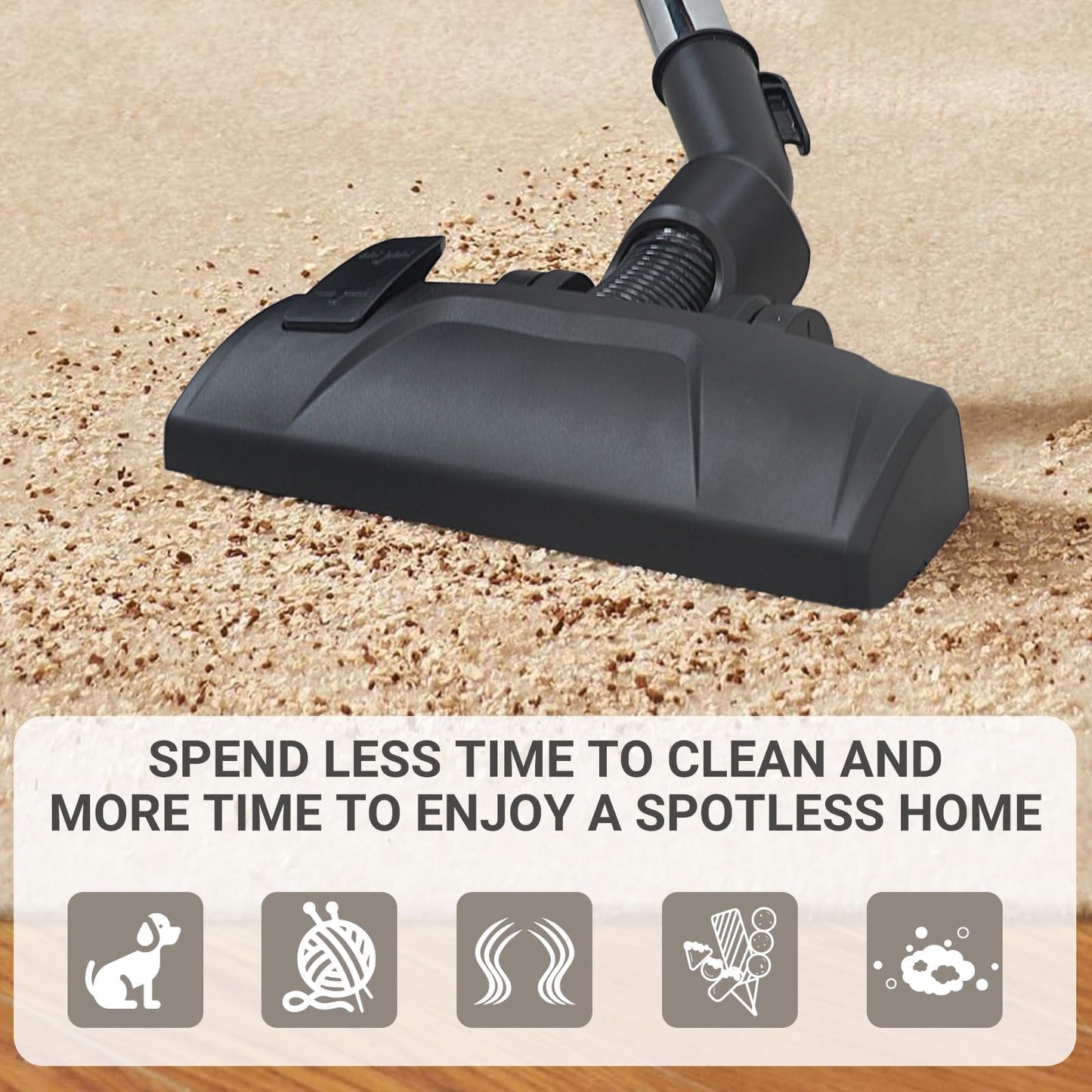 EZ SPARES Universal Vacuum Cleaner Floor Brush Head,32/35mm Attachment for Hard Floor and Carpet, 2-in-1 Combo Tool with Swivel Neck and Rolling Wheels, Vacuum Replacement Parts (Black)