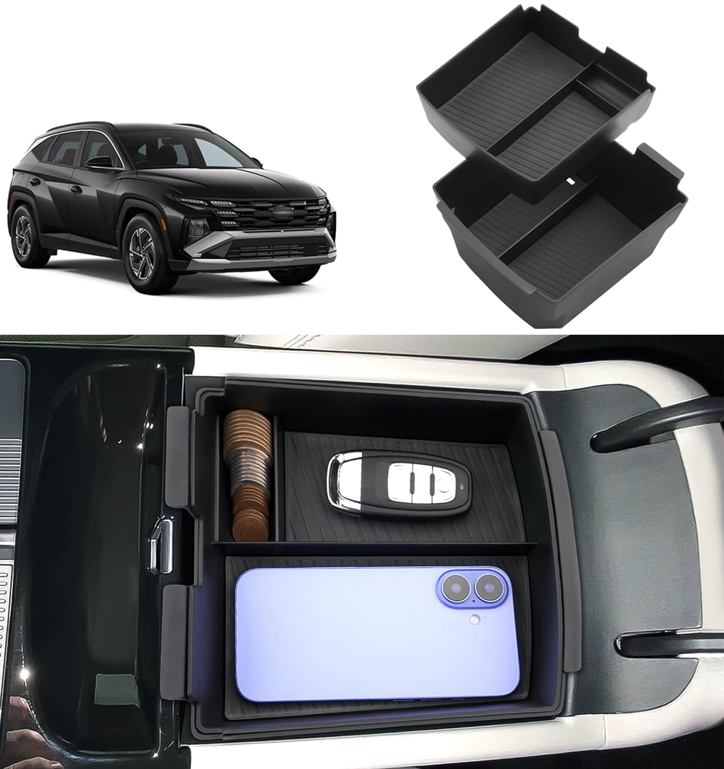 Coleya Double Layer (Only for Electronic Shift), 2025 2026 Tucson/Tucson Hybrid/Tucson PHEV Center Console Organizer, Durable ABS Plastic&Anti-Slip Console Tray Insert 2025 Tucson limited Accessories