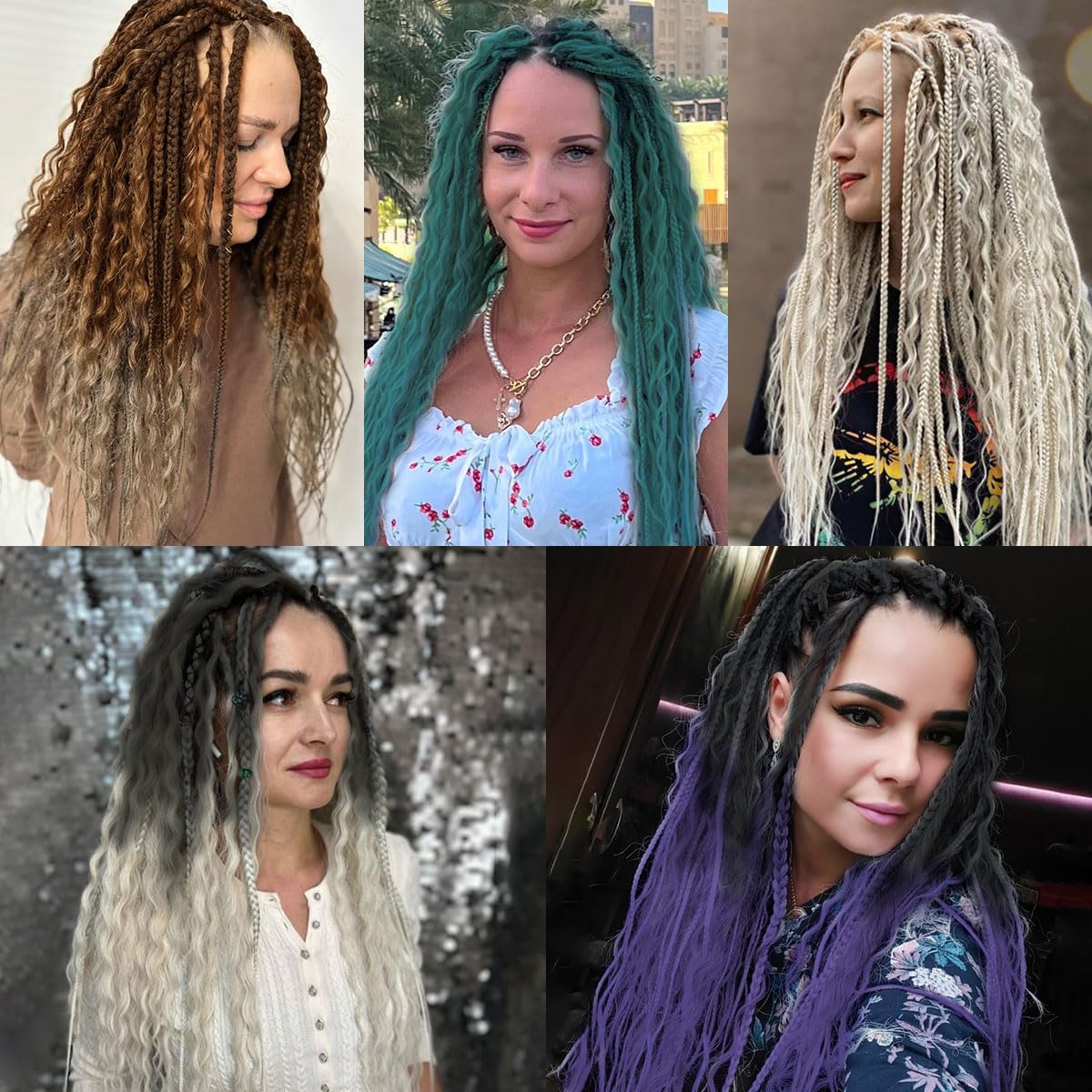 Lounoke 24 Inch 30 Strands SE Dreadlock Extensions Sets?3 In 1 Mixed Synthetic Dreads Extensions, 613 Blonde Straight&Curly&Boho Handmade Dreads Hippie Style Dreadlocks for Woman …