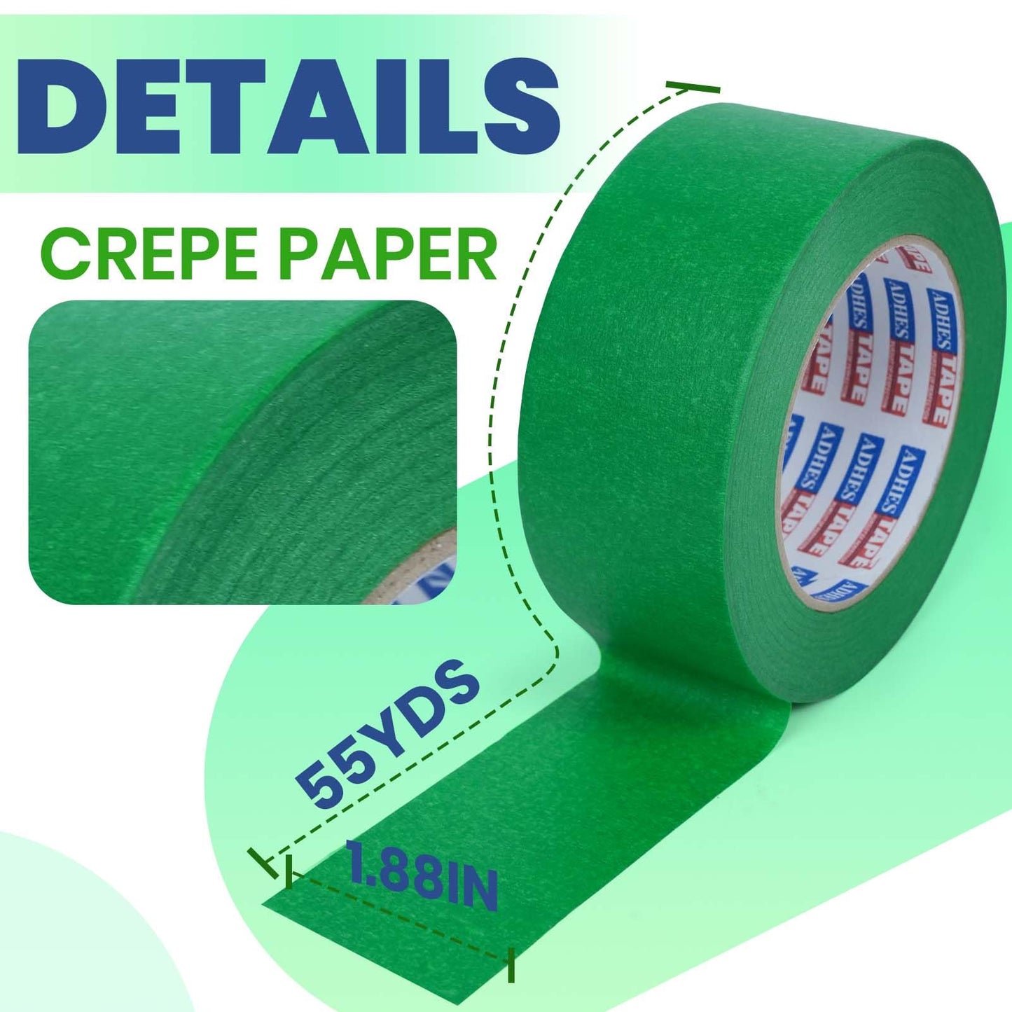 ADHES Green Masking Tape 1.88 Inch x 55 Yards, 30 Rolls UV Resistant No Residue Multi-Surface Painters Tape, Automotive Masking Tape for Indoor & Outdoor, Arts, Crafts, DIY, Labeling