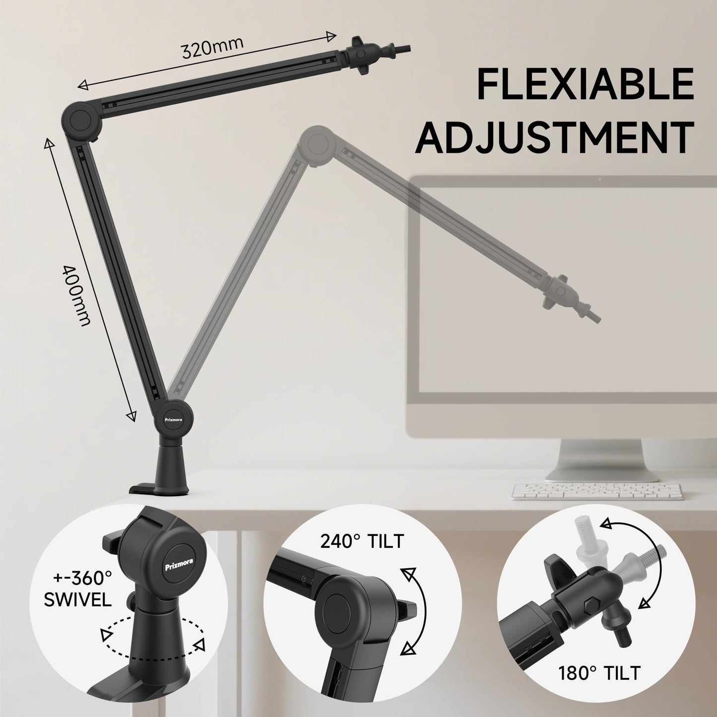 Mic Arm, Premium Microphone Boom Arm with Cable Management, 360°Rotatable Boom Arm, Mic Boom Arm for Streaming, Gaming, Podcasts, Home Office, Recording