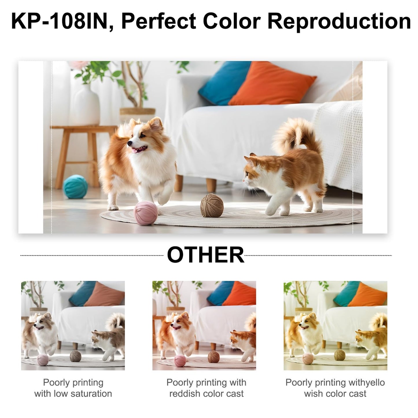 Compatible with Canon Selphy Series Ink and Paper, KP-108IN 3 Color Ink Cassette and 108 Sheets 4 x 6 Paper Glossy for Selphy CP1500 CP1300 CP1200 CP1000 CP910 CP900 CP810 Printers.
