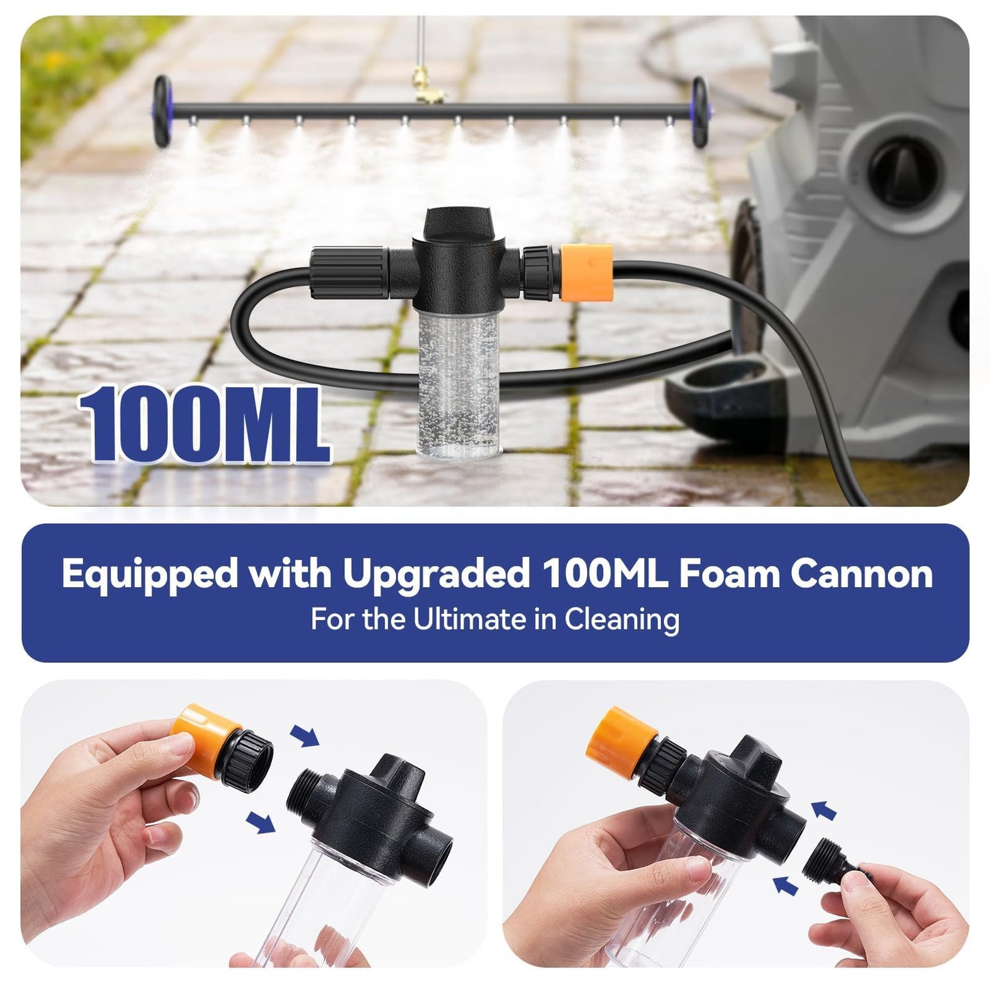 Aihand 35'' Undercarriage Pressure Washer Attachment, 2-in-1 Power Washer Under Car Cleaner with 100ml Foam Cannon,10 Nozzles, 4000 PSI Water Broom with 3 PCS Extension Wand Undercarriage Sprayer,Blue