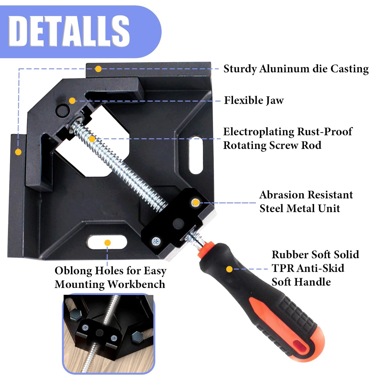 Corner Clamp 4pcs 90 Degree Right Angle Clamp with Adjustable Aluminum Alloy Swing Jaw, Single Handle Clamps for Woodworking, Photo Framing, Gifts for Men Dad