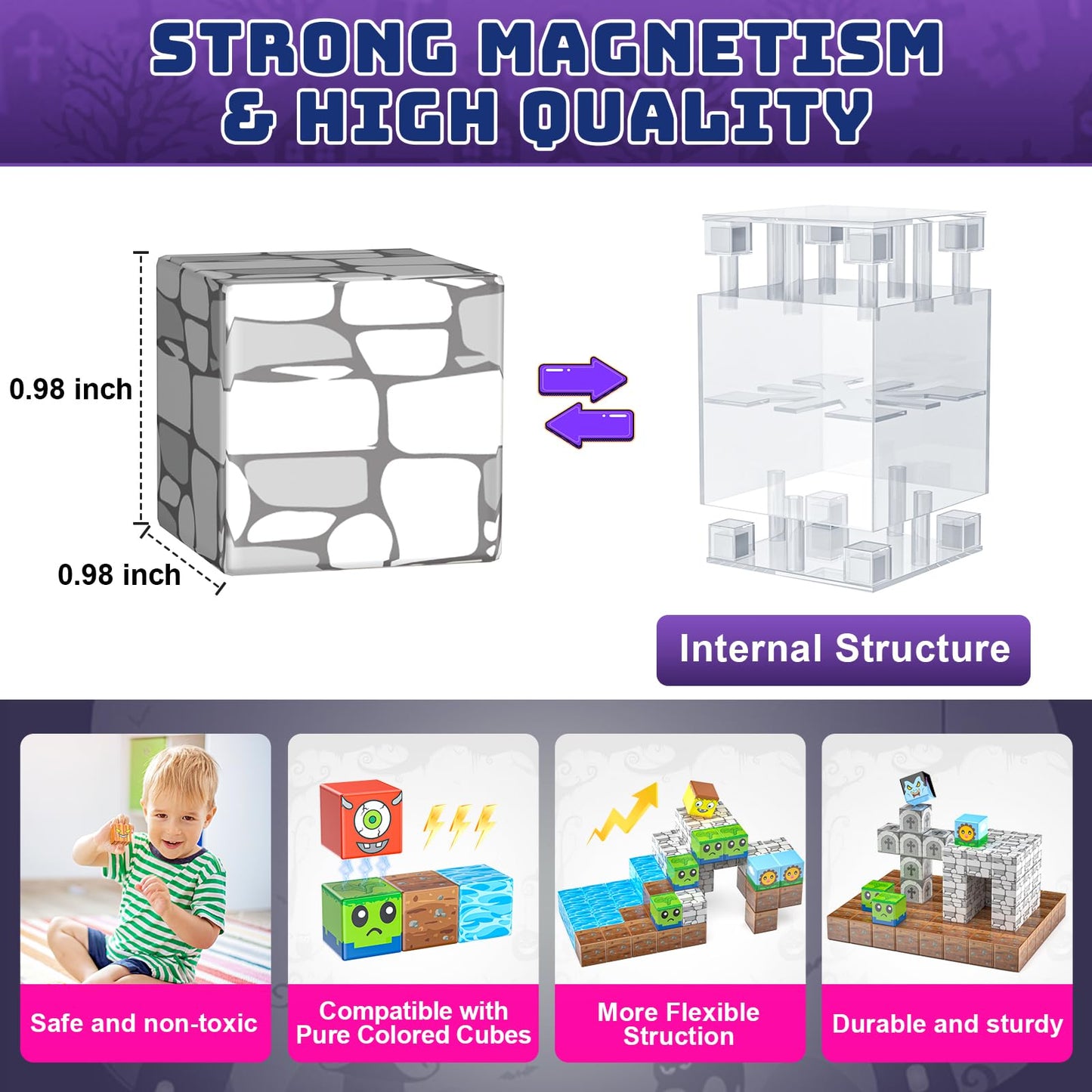 Upgraded Magnetic Blocks, 150Pcs Magnetic Building Blocks for Kids, 1 Inch Stacking Mine Block, Montessori Sensory Constructions Toys for Boys Girls Age 3 4 5 6 7 8 9 10 Christmas Birthday Gifts