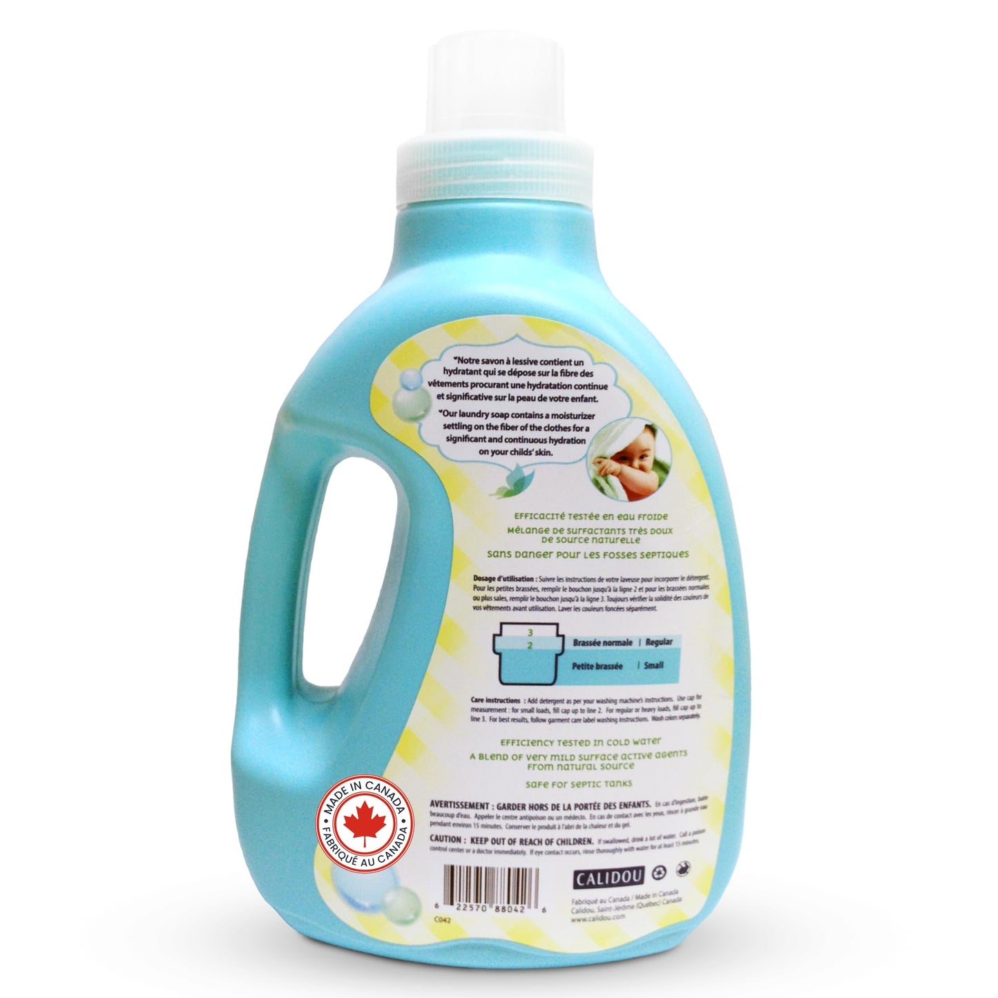 CALIDOU Baby Laundry Detergent 1.7L | Hypoallergenic & Biodegradable Newborn Clothes Laundry Soap | Organic, Vegan & Natural Washing Liquid | No Chemicals, Phosphate-Free | Made in Canada | 85 Loads