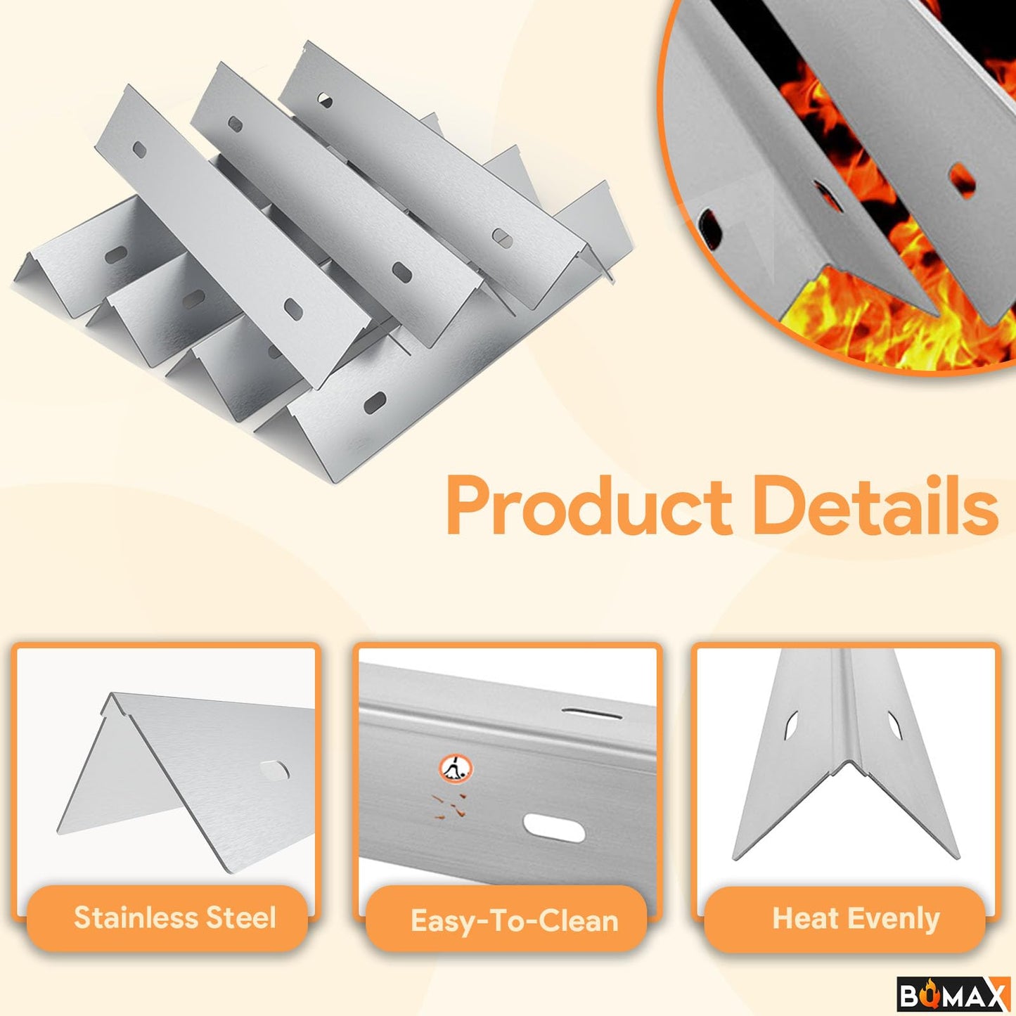 BQMAX Replacemrnt Parts for Napoleon Grill Rogue Series and Prestige 500, 7-Pack Heat Plates & 4-Pack Tube Burners, Stainless Steel Heat Sheild Plate, Heat Tents, BBQ Grill Burner