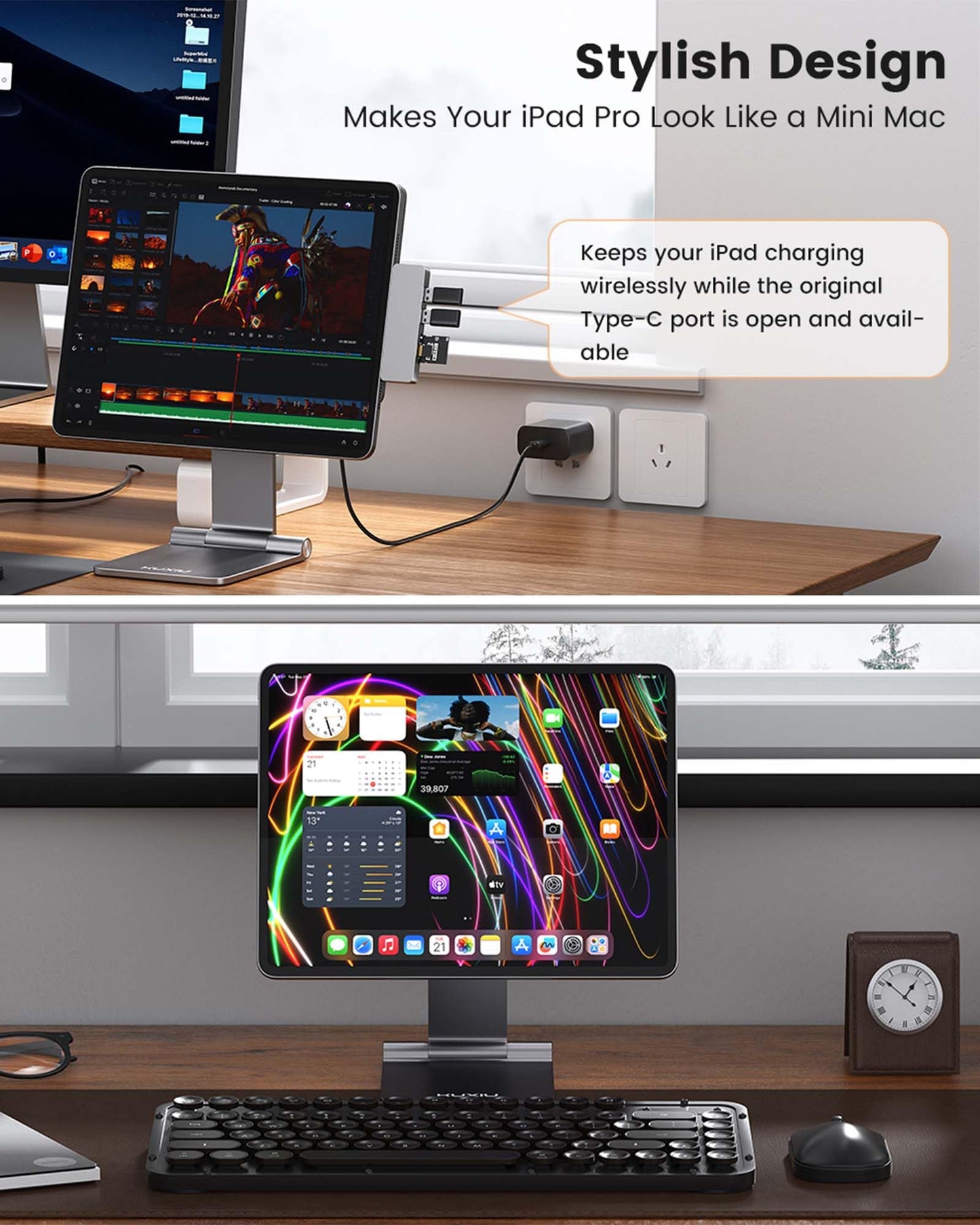 [Upgrade] KU XIU Magnetic Wireless Charging Stand for iPad Pro/Air 11 M2, Foldable Aluminum Alloy Tablet Holder Mount for Desk, Adjustable Tablet Stand for iPad Pro 11 1st/2nd/3rd/4th,Air 10.9 4th/5th