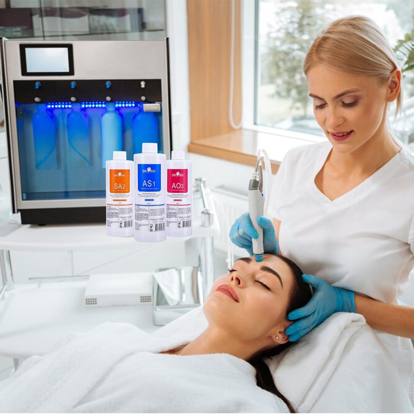 AS1 SA2 AO3 Aqua Peeling Solution for Machine of SPA Salon, Small Bubble Hydration Facial Solution Serums for Facial Cleansing, Face Skin Care, Hydrating 400ml (3 Bottles)