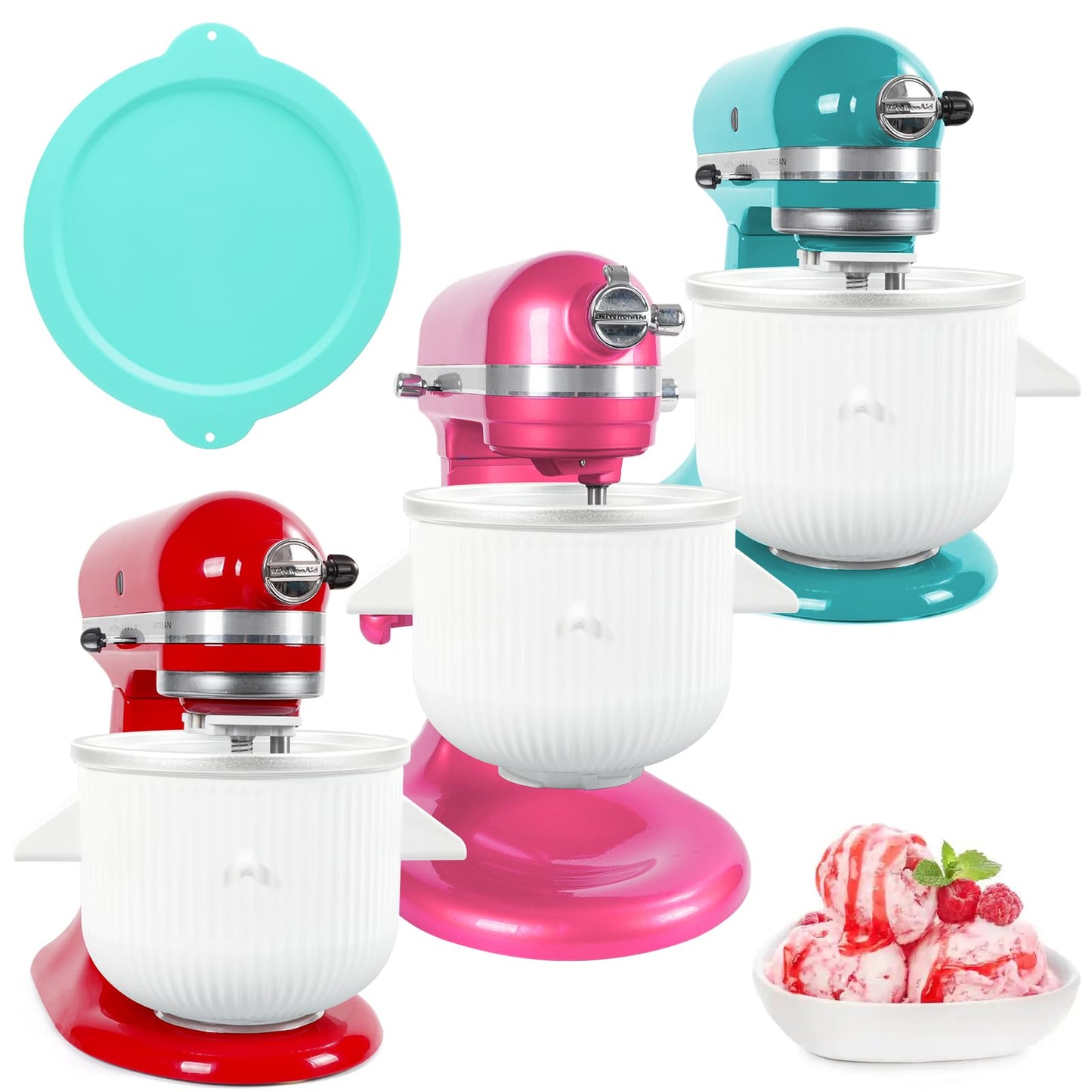 Ice Cream Attachment for Kitchenaid Stand Mixer, Ice Cream Bowl Compatible with Kitchenaid 4.5-5Qt Stand Mixer and 5-6-7Qt Bowl-Lift (with lid)