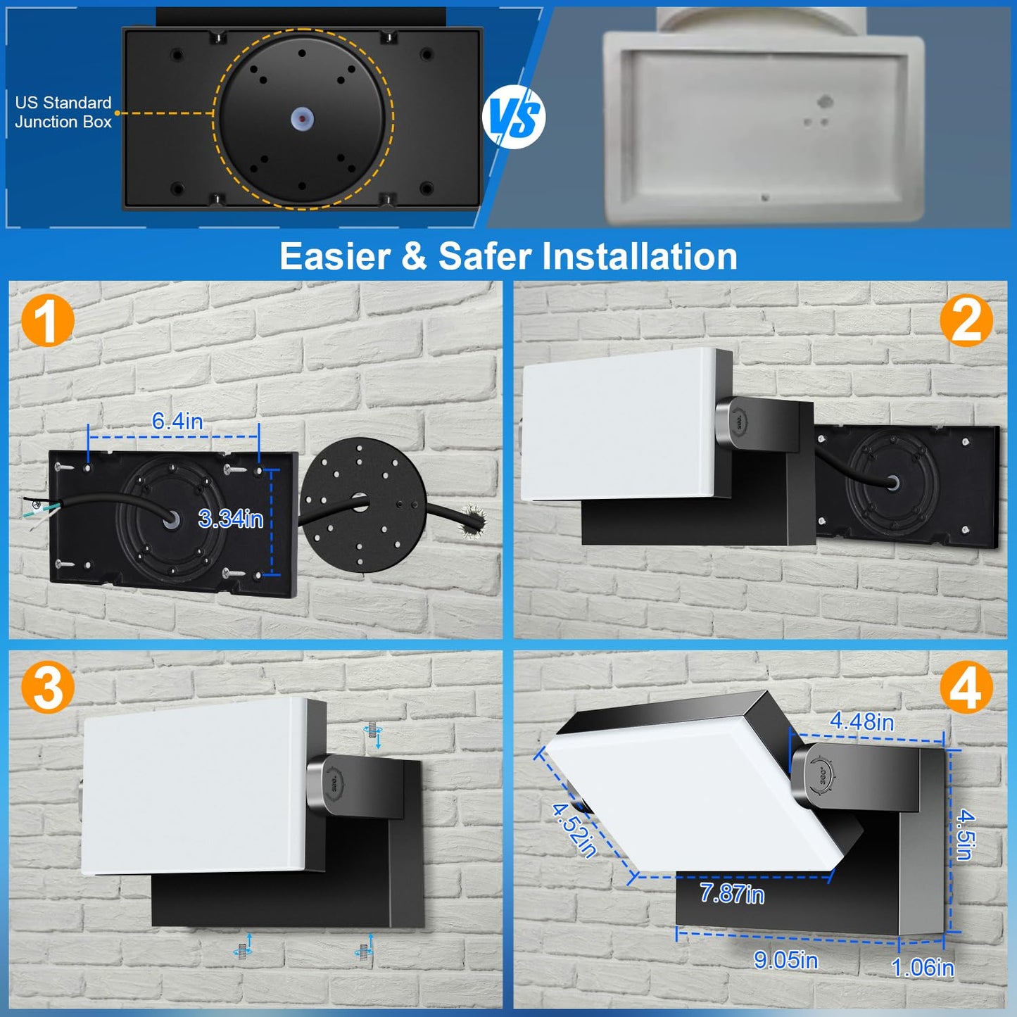 40W LED Wall Light 360 Degree Adjustable Porch Light Outdoor 6000K 4000LM LED Wall Pack for Yard Garage Barn Garden