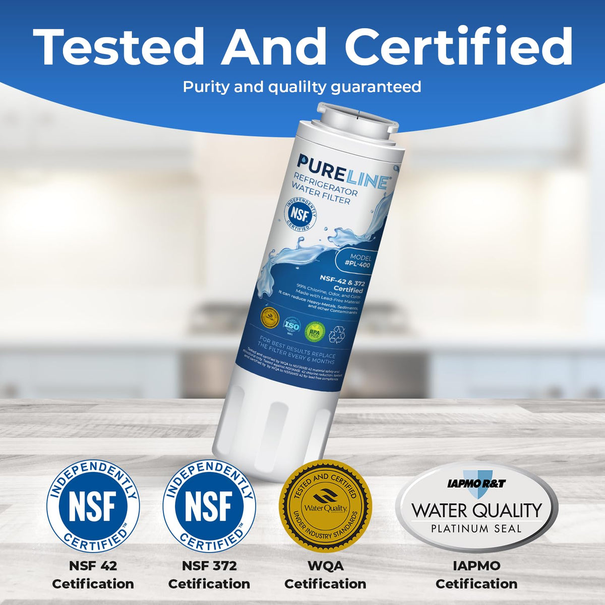 Pureline UKF8001 Water Filter Replacement for Everydrop Filter 4, EDR4RXD1, UKF8001, UKF8001AXX-200, UKF8001AXX-750, Whirlpool 4396395, WRS322FDAM04, WRX735SDHZ00, and Many More Models. (3 Pack)