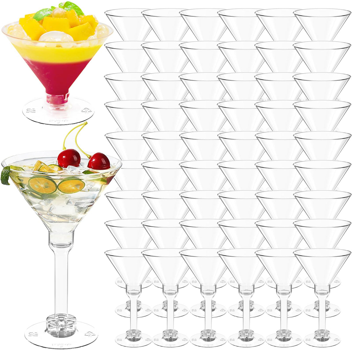 WUWEOT 60 Pack Plastic Martini Glasses, 5 Oz Unbreakable Tall Cocktail Glasses, Reusable Appetizer Dessert Cups Drinkware for Home Bar Restaurant Party Supply