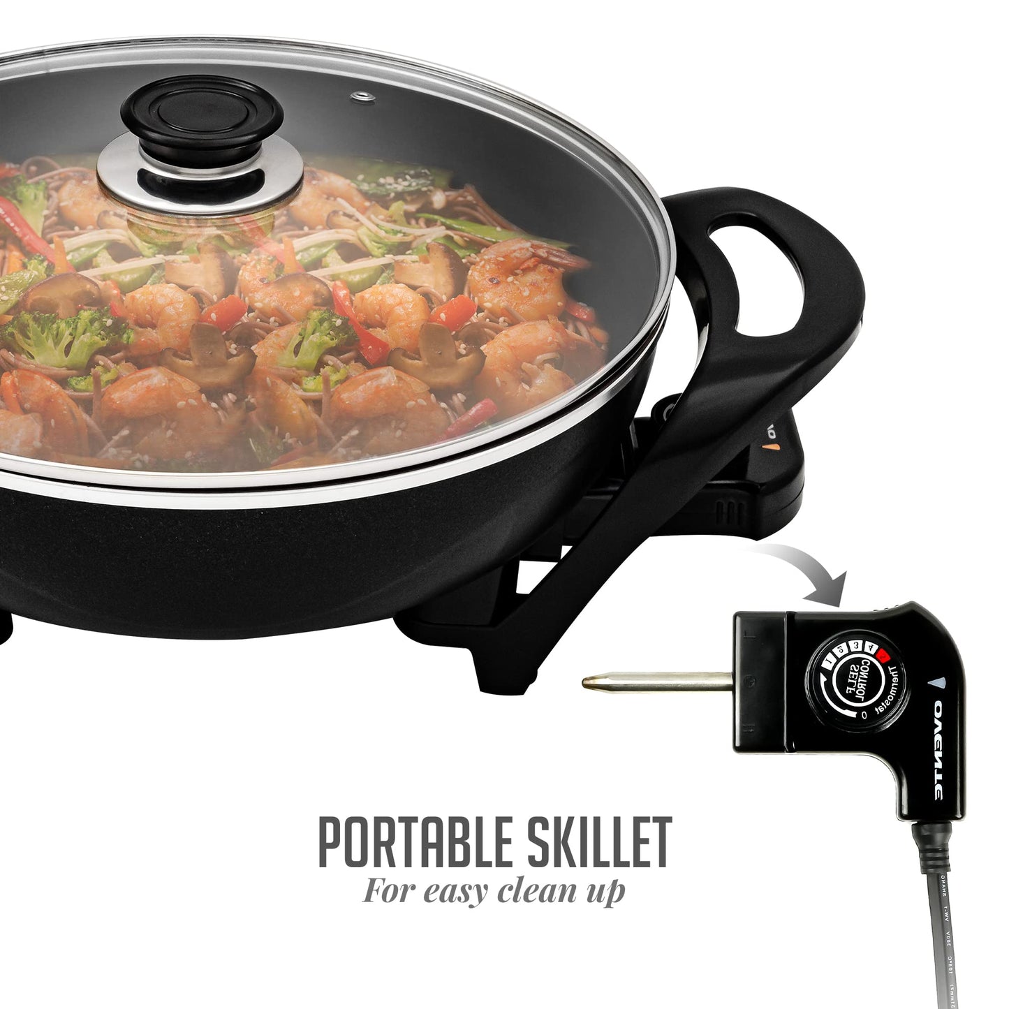 Ovente Sk3113B Non-Stick Electric Skillet with Aluminum Body, 13 Inch, Adjustable Temperature Controller/Regulator Included, Tempered Glass Cover, Cool-Touch Handles