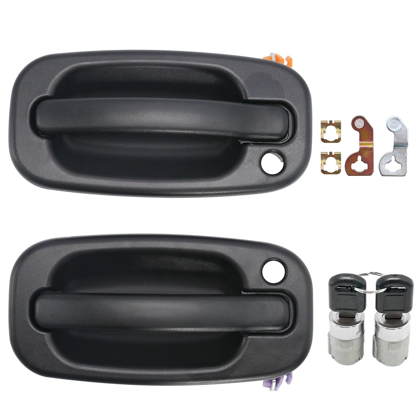 Vkinman 15034985 15034986 Exterior Door Handle and Door Lock Cylinder Kit Replacement for Chevy Silverado Suburban Tahoe, Replacement for GMC Sierra 1999-2006 (Black)