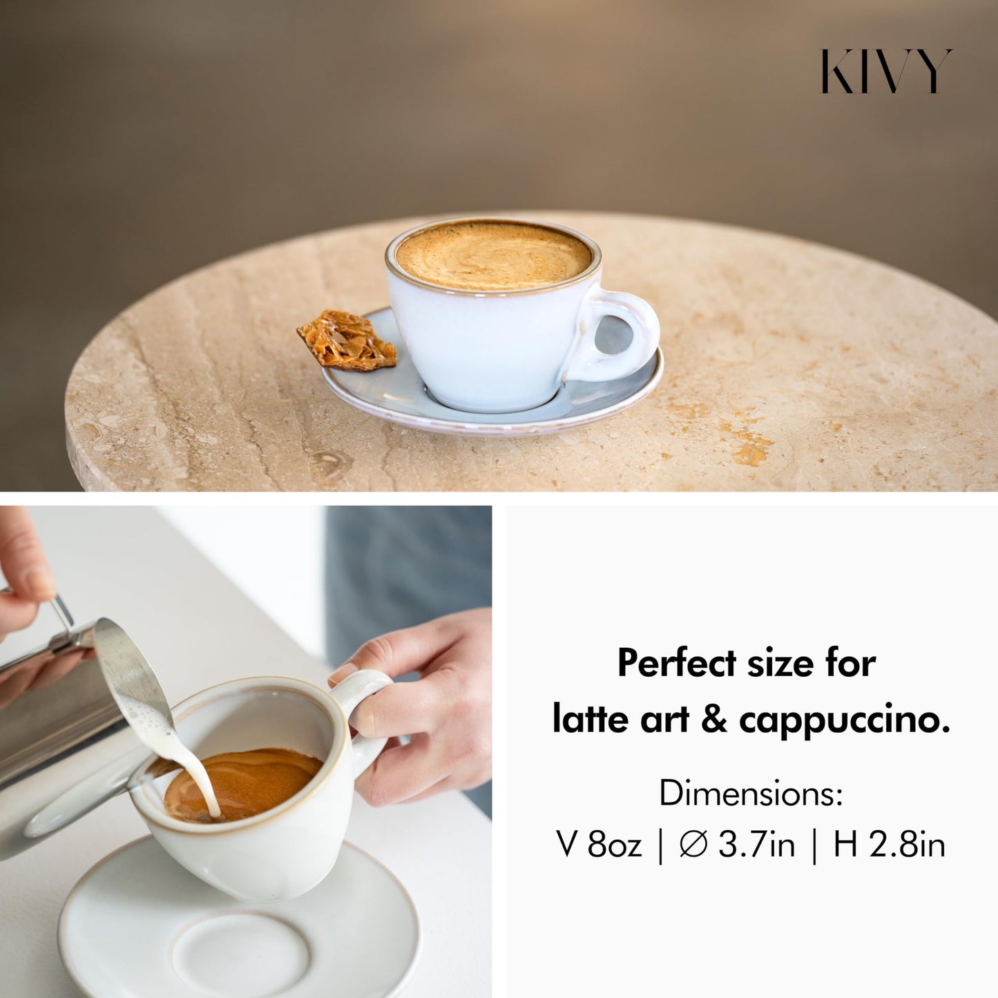 KIVY Set of 4 8oz Thick Walled Ceramic Latte Art Italian Mugs