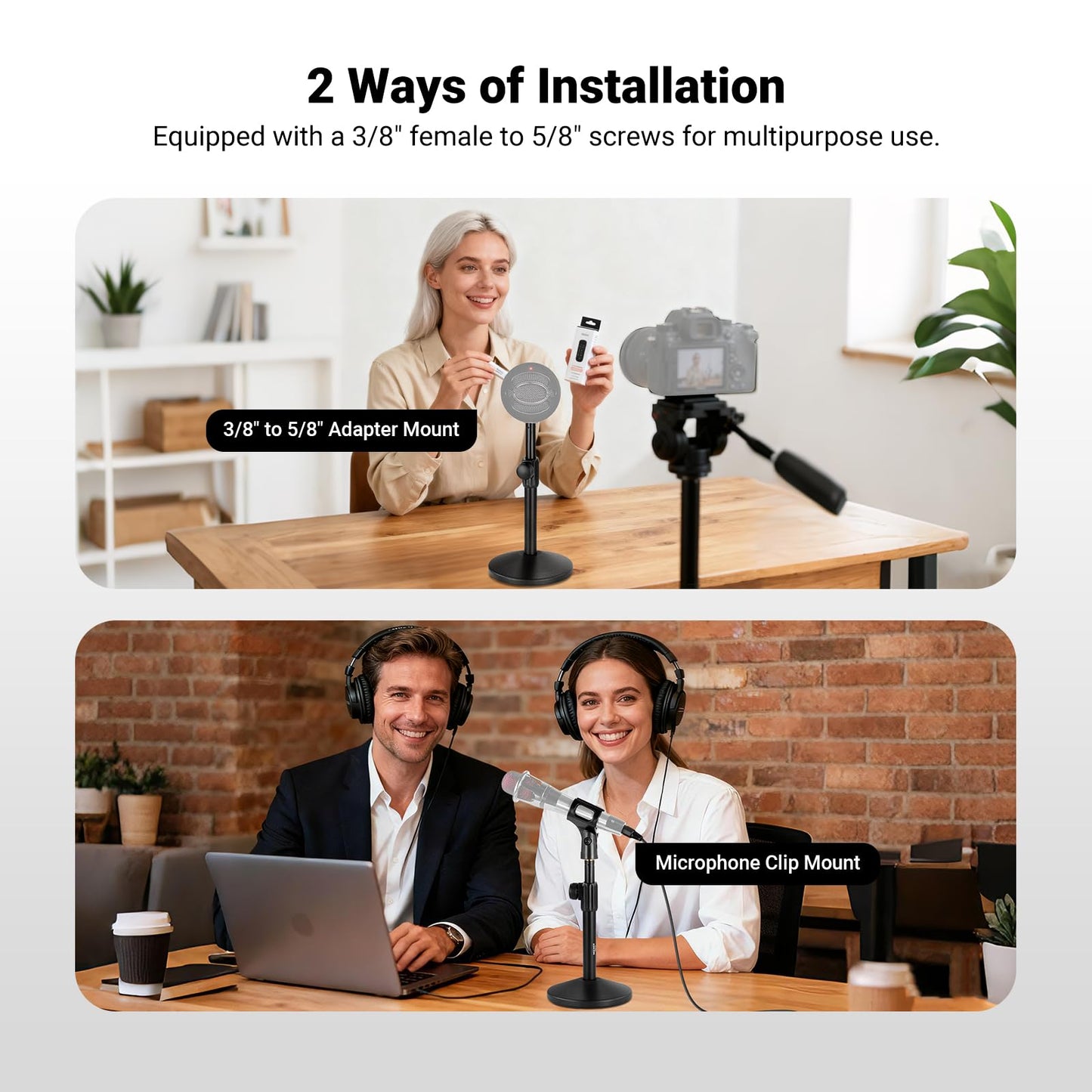 NEEWER Desk Microphone Stand, Adjustable Table Top Mic Holder Mount with Clip and 3/8" to 5/8" Adapter Compatible with Blue Yeti Snowball HyperX QuadCast SoloCast Shure, Max Load 3.3 lbs, MS015