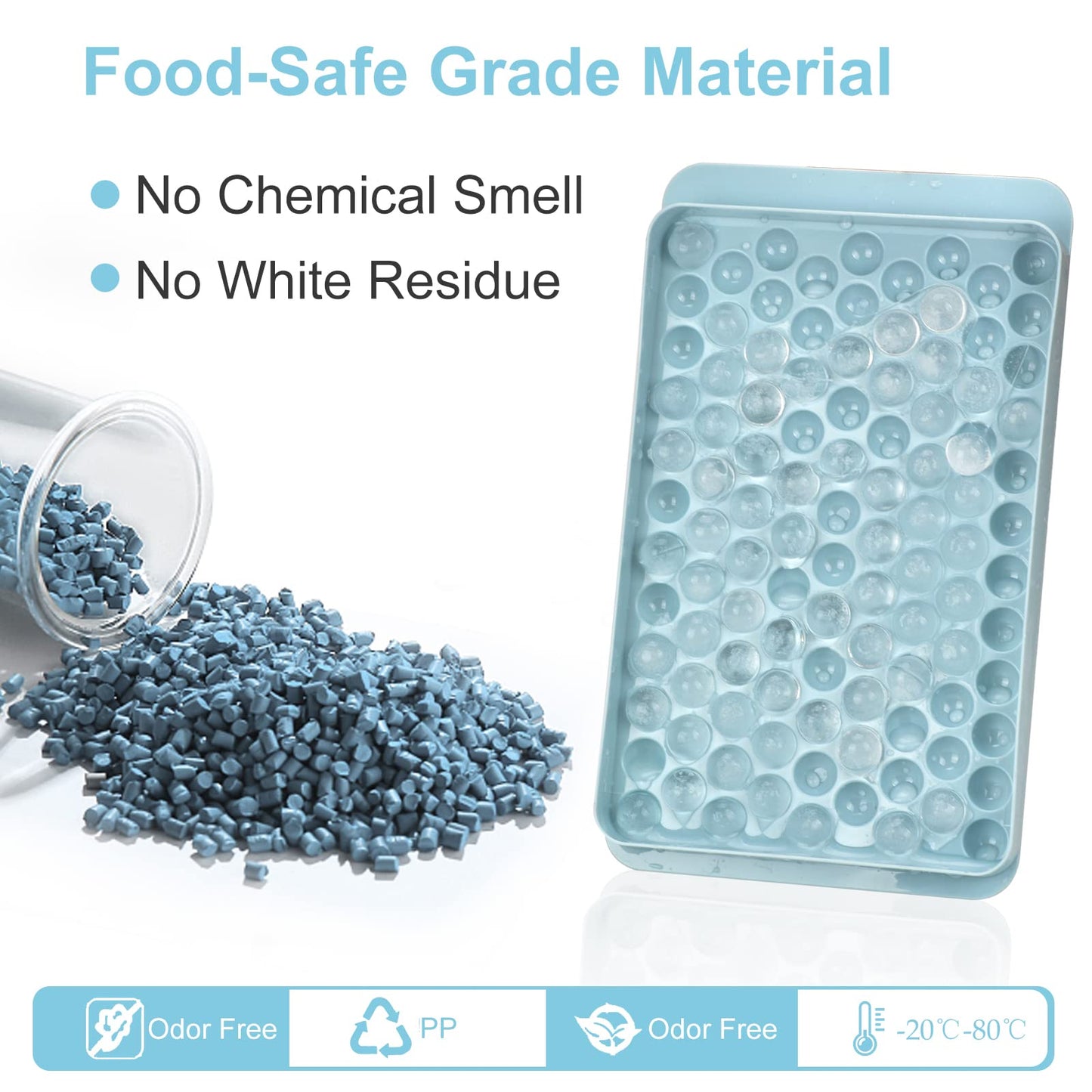 Ice Cube Tray with Lid and Bin,4 Pack Mini Ice Maker Tray for Freezer, 104 x 4 0.5 in Small Ice Ball Mold with Tong & Ice Scoop, Tiny Crushed Ice Tray for Chilling Drinks Coffee Juice Cocktail - Blue