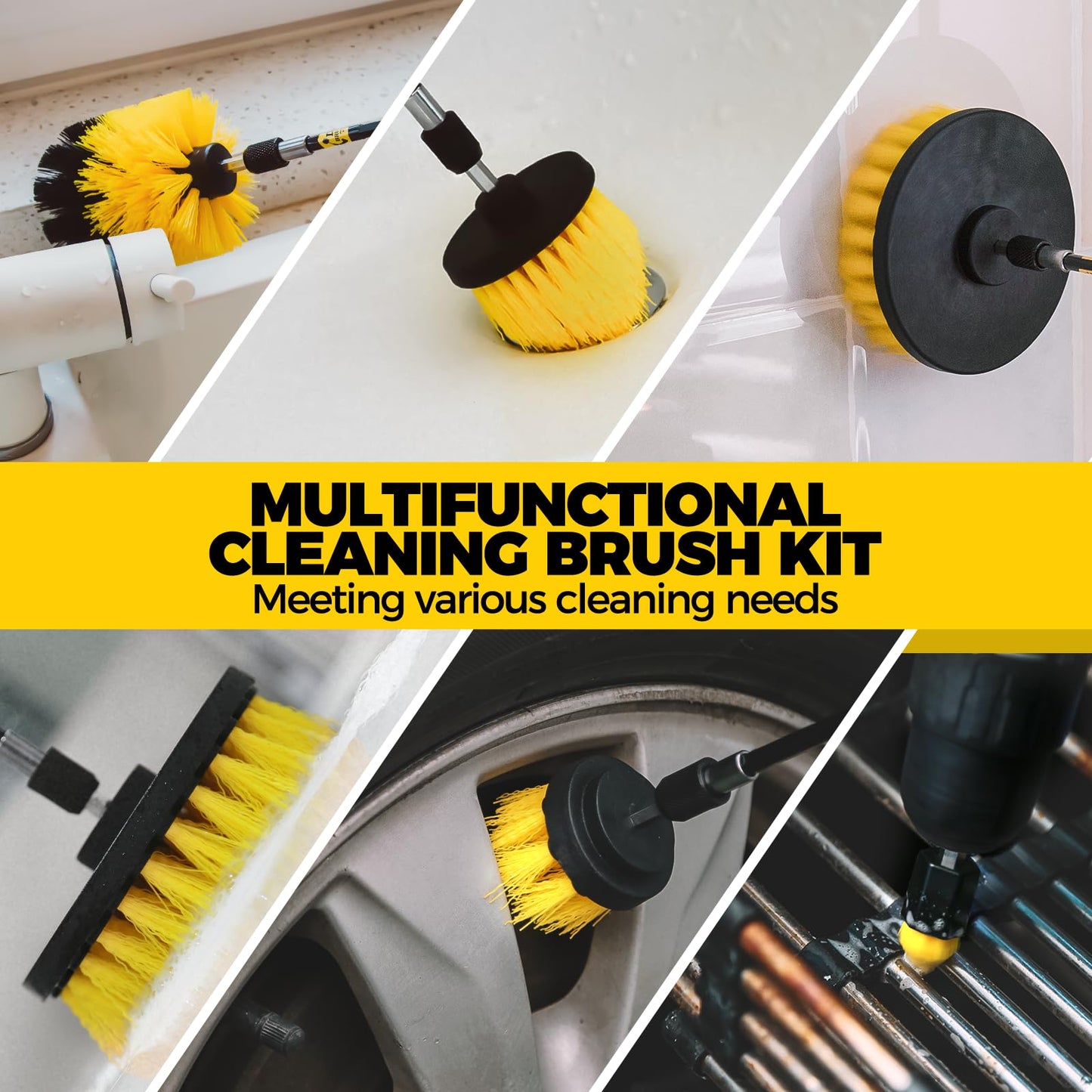 Holikme 30Piece Drill Brush Attachments Set,Scrub Pads & Sponge, Power Scrubber Brush with Extend Long Attachment All Purpose Clean for Grout, Tiles, Sinks, Bathtub, Bathroom, Kitchen