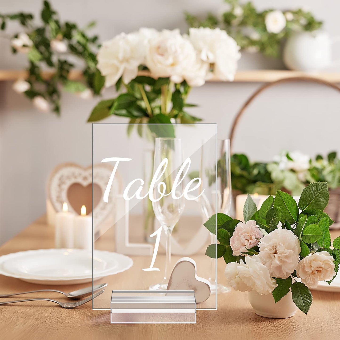 40 Pack Acrylic Wedding Table Number 1-40 Clear Wedding Table Stand with Numbers Calligraphy Table Number Holders 4 x 6 Inch Acrylic Table Signs for Wedding Reception Centerpieces Decorations (White)