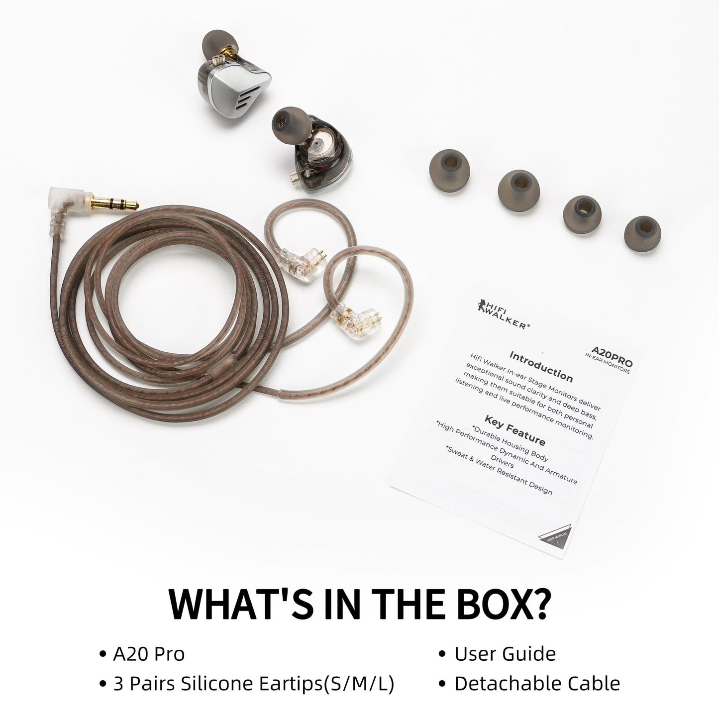 A20PRO In Ear Monitor Headphones, HIFI WALKER 1DD+1BA Hybrid IEM Earbuds with 11mm Driver, Wired Earphones with Detachable Cable, Gaming & Studio Monitor Headphones for Musicians, Singers, Audiophiles