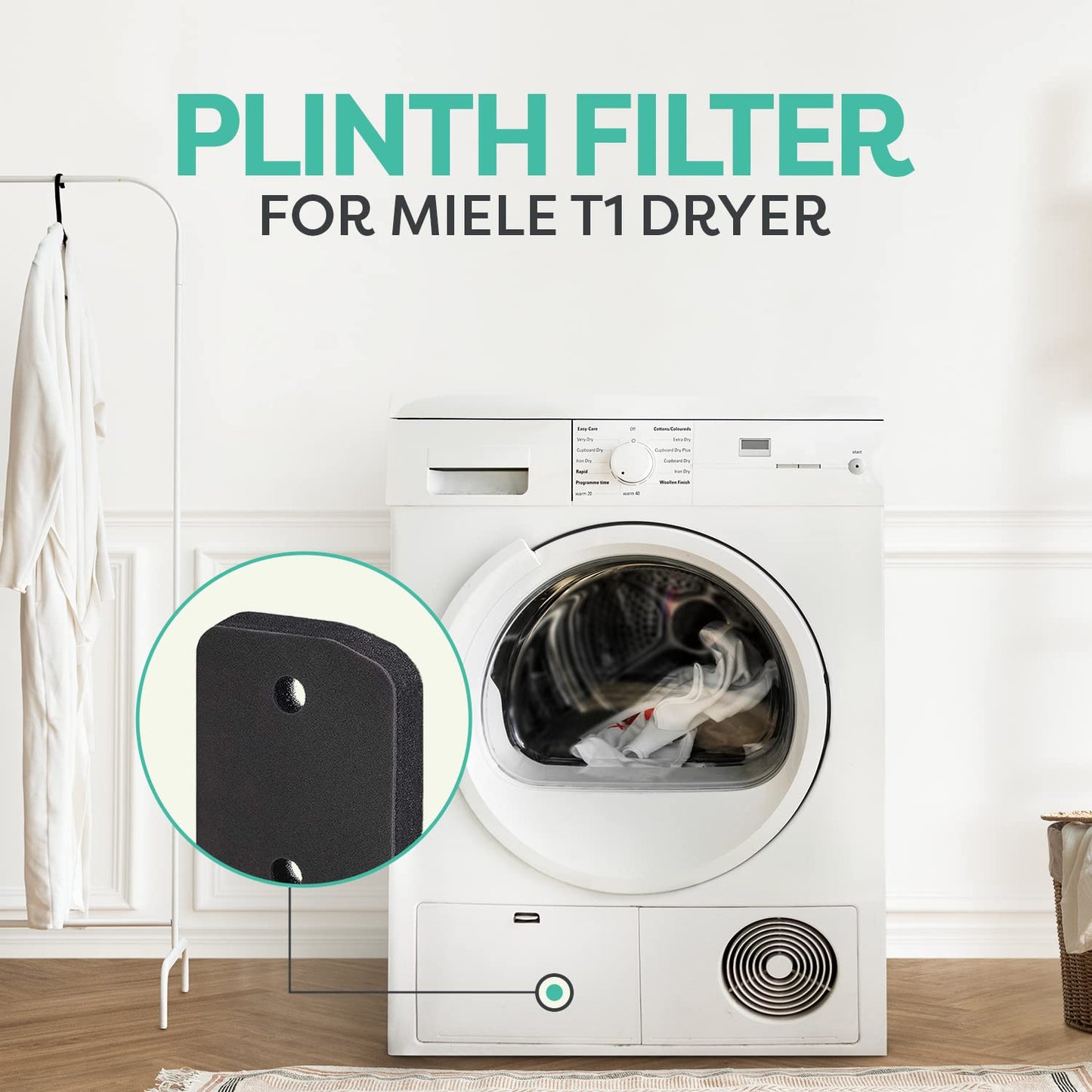 Plinth Filter Replacement for Miele T1 Dryer - 9164761 Heat Pump Tumble Dryer, Toe-Kick Lint Foam Filter Replacement 2 Pack By JASCODE